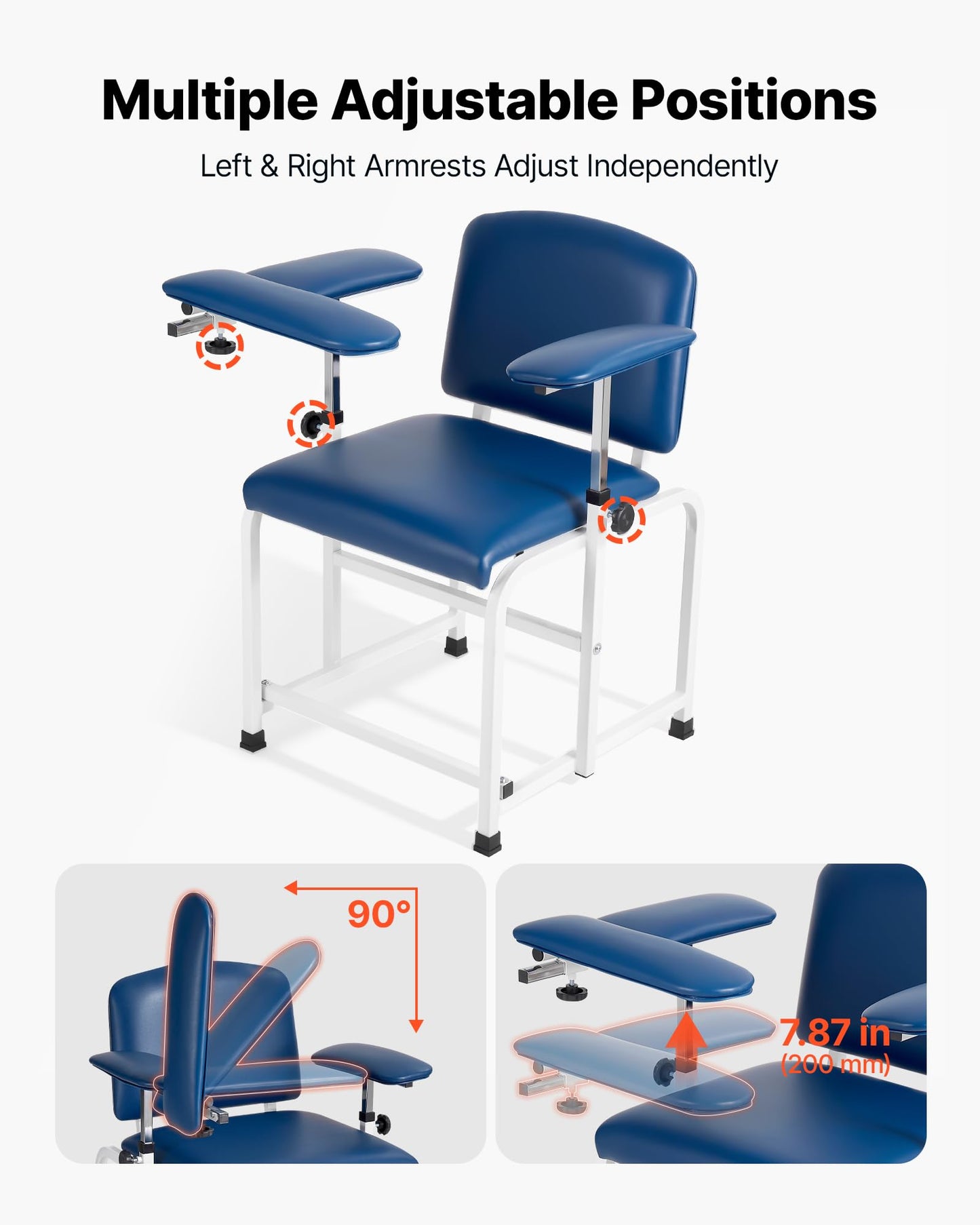 VEVOR Phlebotomy Chair 500LBS Capacity Blood Draw Medical Chair, Comfortable Blood Drawing Chairs with Adjustable Armrests, Soft Padded Seat, Easy-to-Clean PVC Leather for Hospitals Clinics