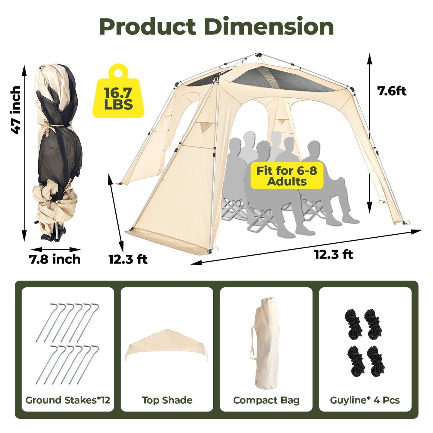Alvantor 12' x 12' Pop Up Gazebo, All Weather 4-Season Instant Canopy Tent, UPF 50+ Waterproof Portable Pergola, Compatible with PVC/Mesh/Polyester Curtains for Patio Backyard Deck Garden Poolside