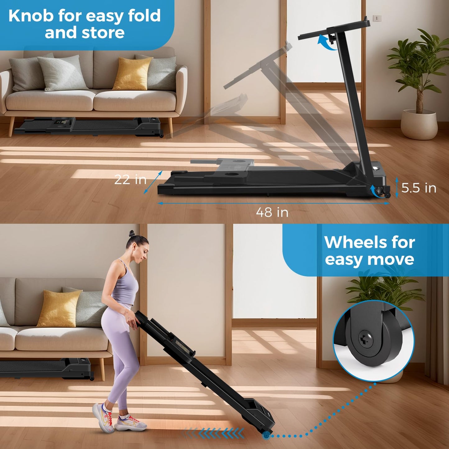 Walking Pad Treadmill with 12% Incline & Handrail, 3.0 HP Brushless Motor, 330 lb Capacity, 0.6-6.2 MPH, Compact Under-Desk Foldable Treadmill with LED Display and Cup Holders for Home Office