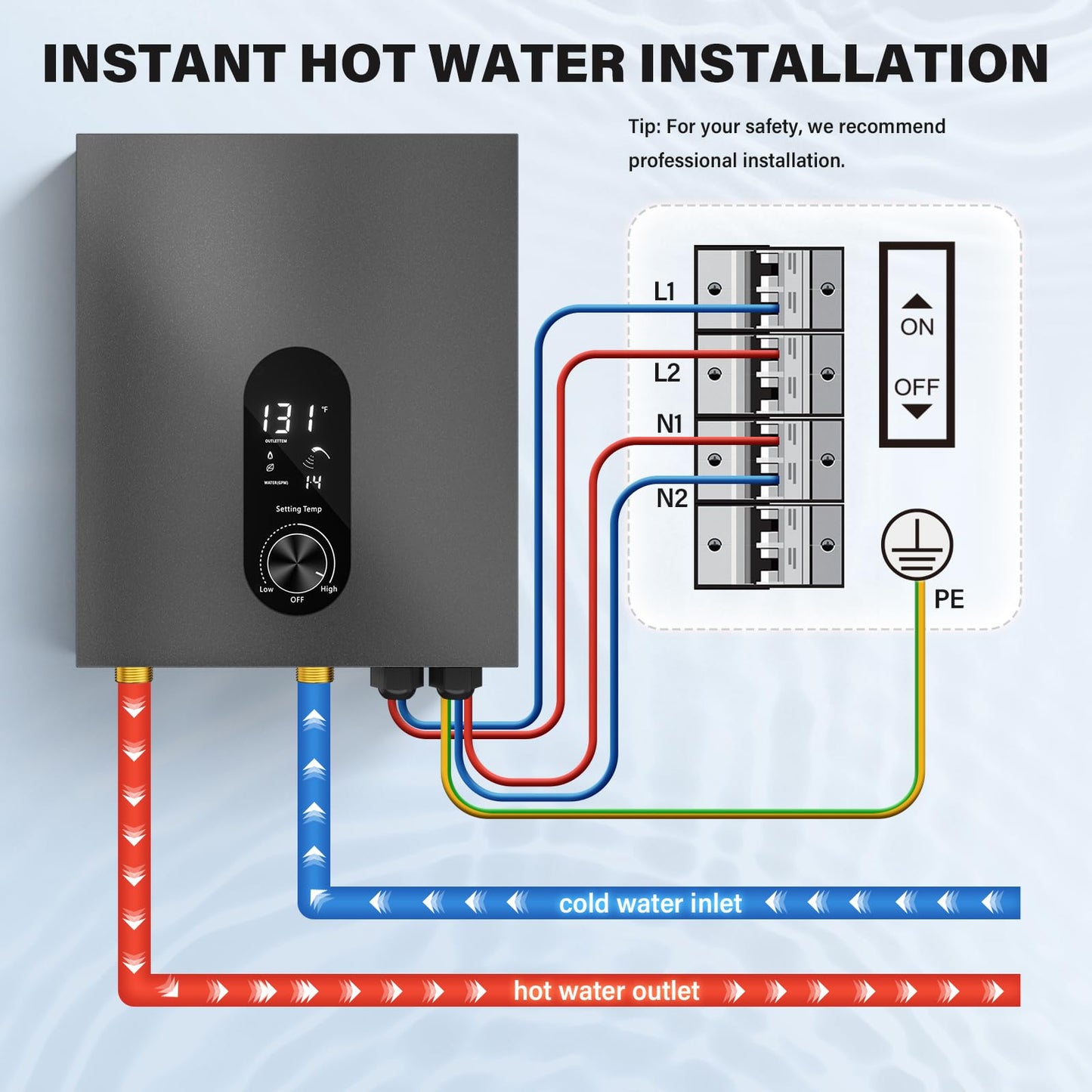 Tankless Water Heater Electric 18KW Instant Hot Water Heater Under Sink, Point of Use Water Heaters with Digital Display for Kitchen Bathroom