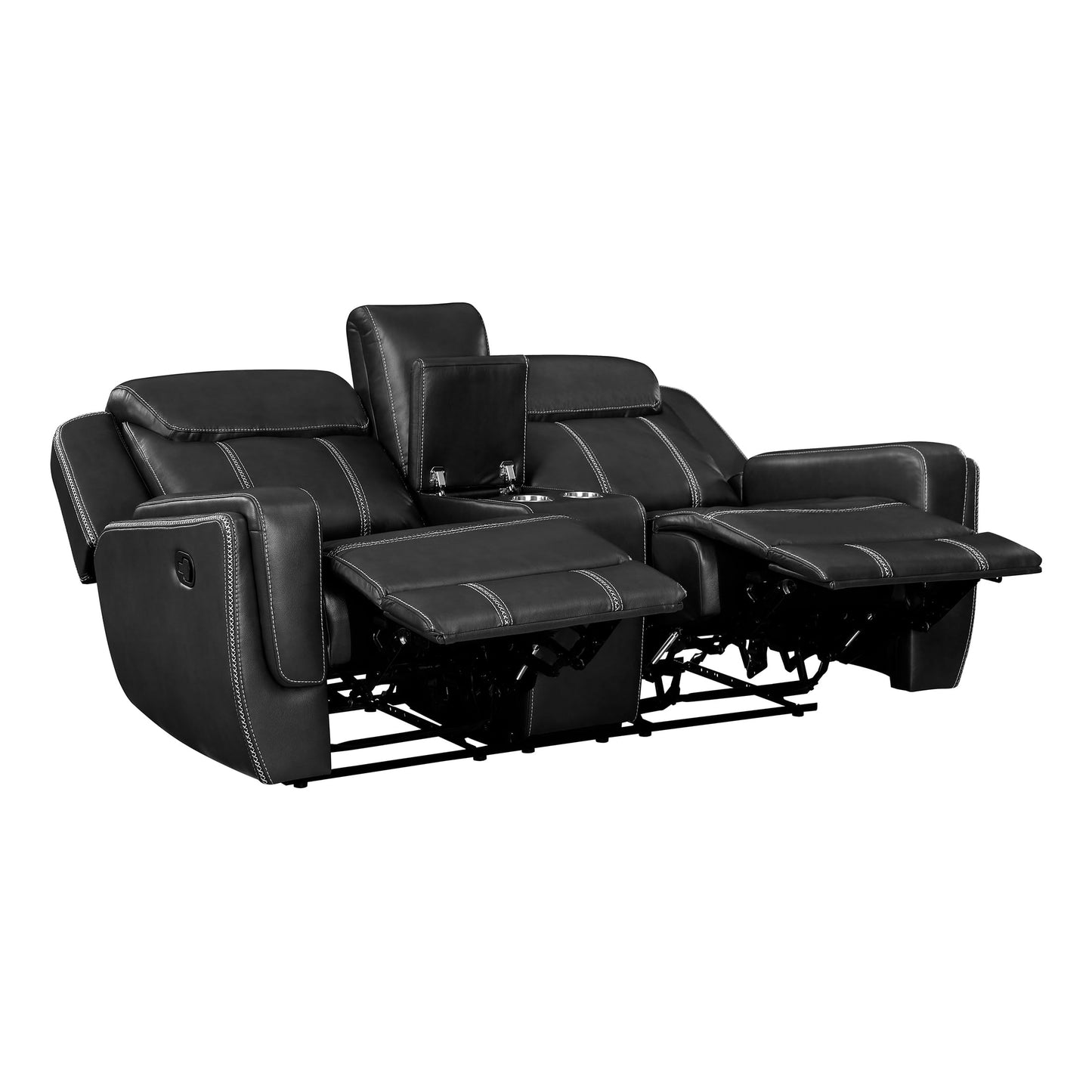 Lexicon Modern Double Reclining Loveseat, Faux Leather Recliner Loveseat With Headrest, Center Console, Receptacles and USB Ports, Manual Recliner Loveseat Sofa For Living Room/Office/Apartment, Black