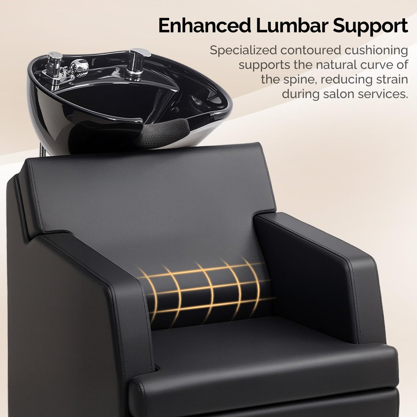 OmySalon Shampoo Bowls for Salon, Black Shampoo Chair with Tilting Porcelain Sink, Hair Washing Station Backwash Barber Chair, Shampoo Unit for Beauty Spa Barbershop