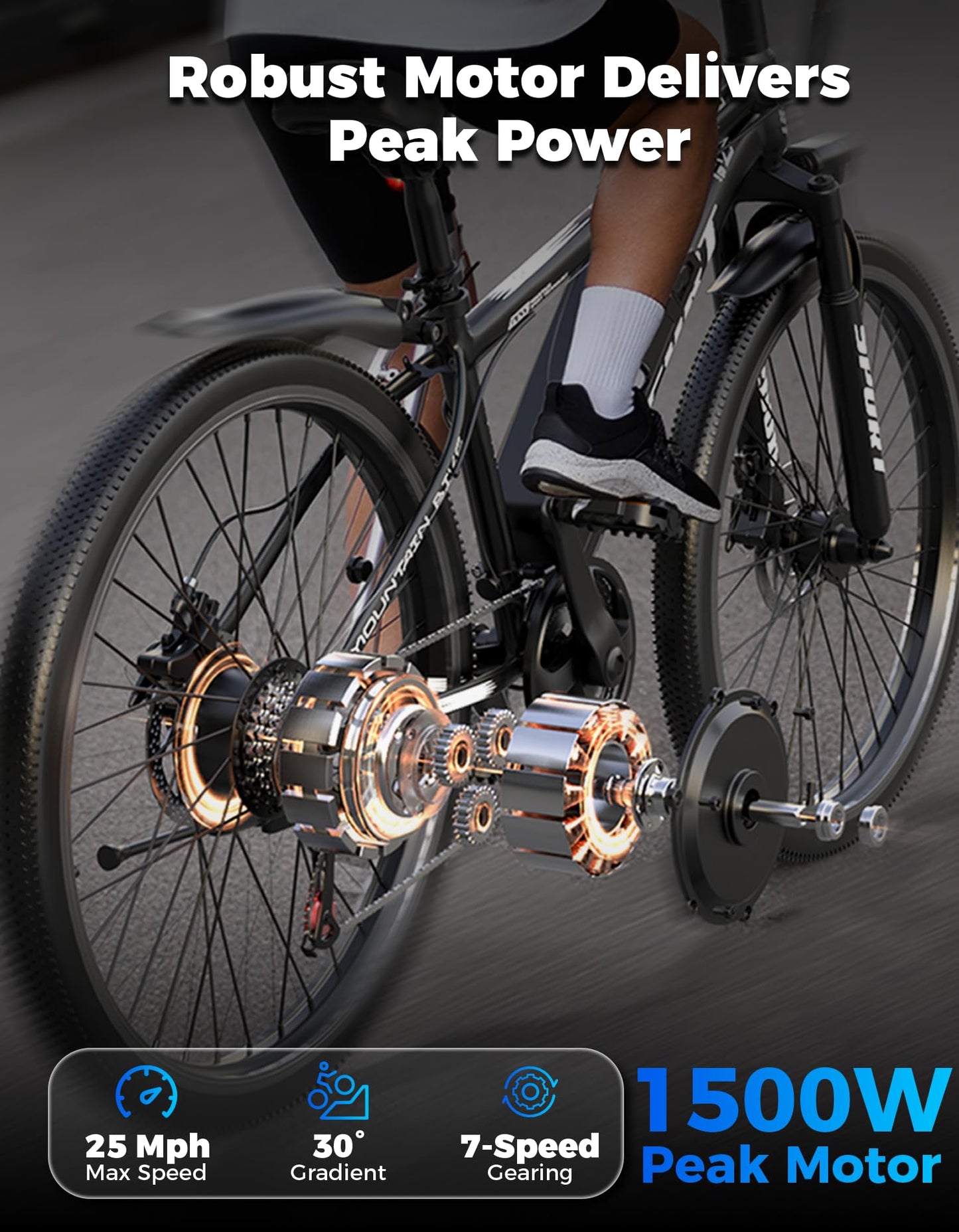ASKGO Electric Bike for Adults, 1500W Peak Mountain Ebike with 25 MPH, 65 Miles Range, 48V 10.4Ah Removable Battery Ebike, 26" Electric Bicycle for Commute