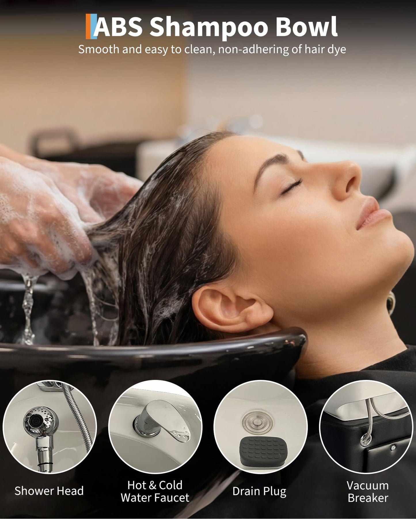 Garvee Shampoo Bowl and Chair Set for Salon, 450LBS Capacity Hair Washing Station, ABS Shampoo Bowl Sink Chair with Footrest for Hair Stylist Spa Beauty Barbershop, Black