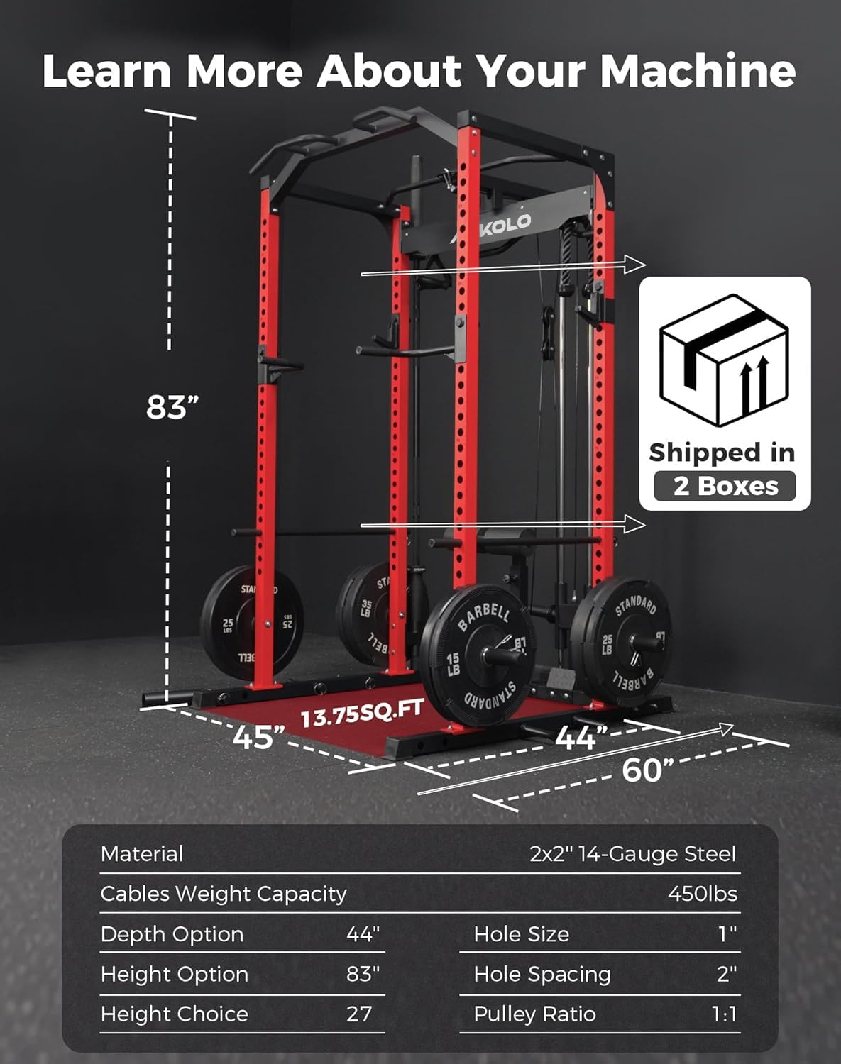 Mikolo F4 2.0 Power Cage with Dual-Track Smooth Pulley System, 1200LBS Power Rack with Leg Hold-Down for Heavy LAT Pulldowns, All-in-One Squat Rack with More Training Attachments for Home Gym (Red)