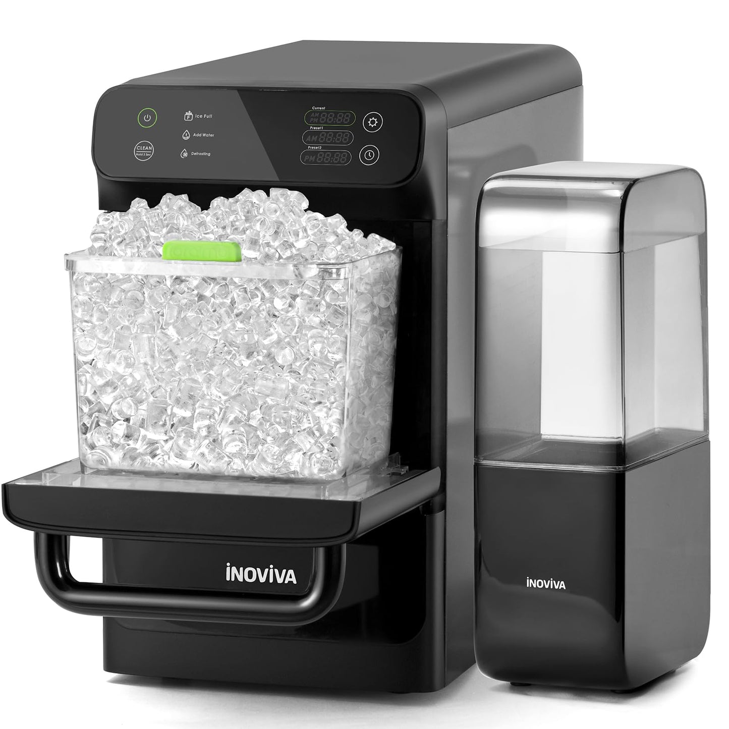 INOVIVA Nugget Ice Maker, 40 lbs/24H Soft & Chewable Nugget Ice Machine with 1.2-Gallon Tank, Automatic Water Refill, Preset Timer & Self-Cleaning, Countertop Pellet Ice Maker for Home & Kitchen