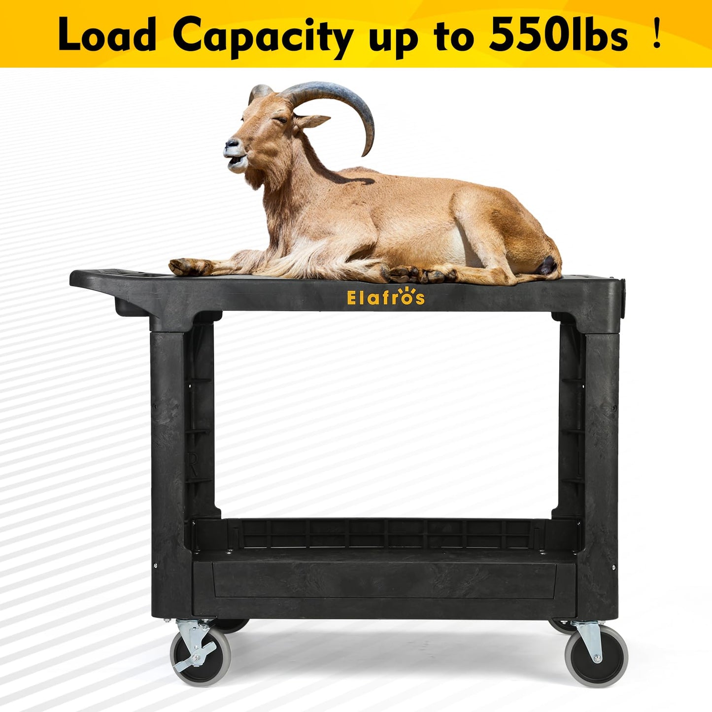 ELAFROS Large Heavy Duty Plastic Flat Top Utility Cart, 42.5 x 25 in, Black