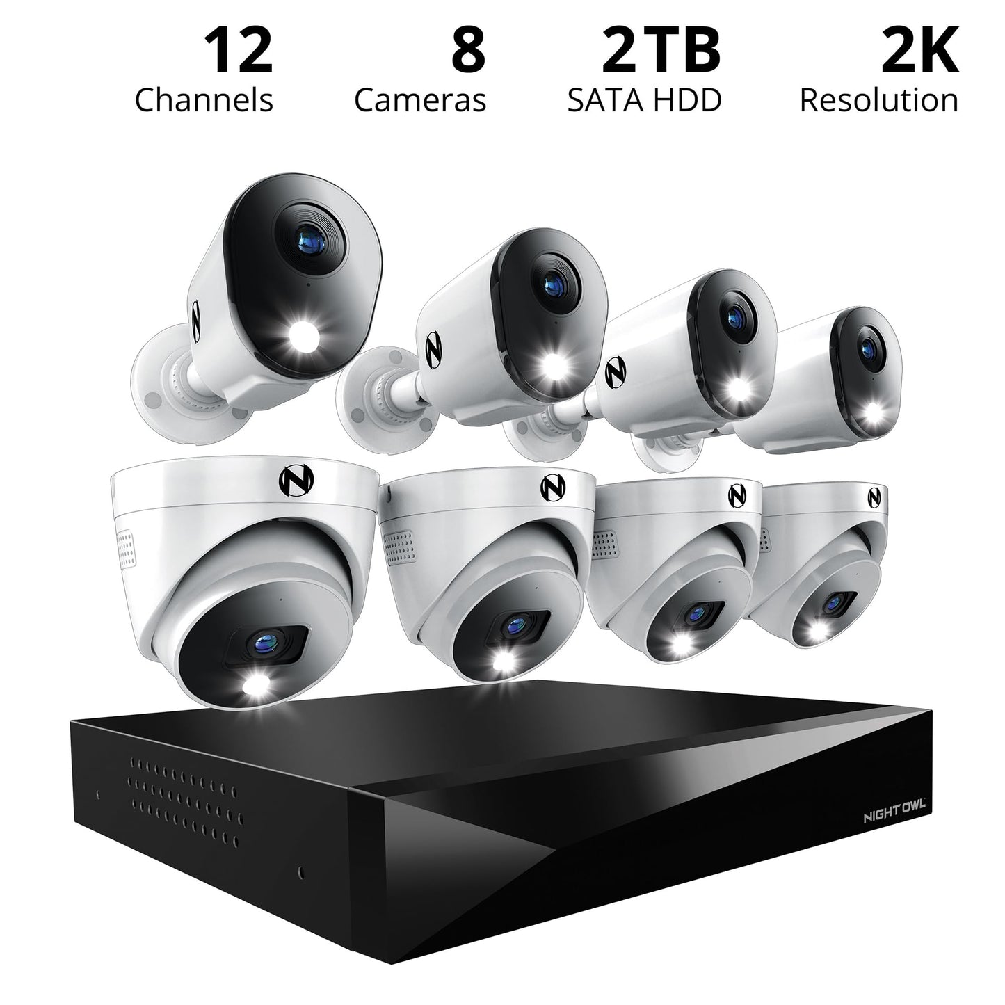 Night Owl 2-Way Audio 12 Channel DVR Video Home Security Camera System with 8 (4 Bullet 4 Dome)- 12 Channel 8 wired channels, 4 wireless wifi compatible)