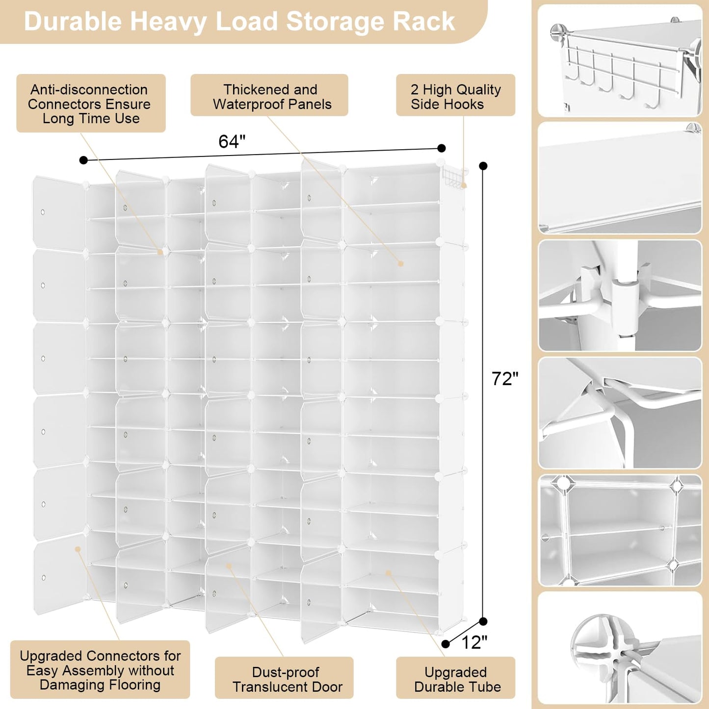 WEXCISE Portable Shoe Rack Organizer with Door, 96 Pairs Shoe Storage Cabinet Easy Assembly, Plastic Adjustable Shoe Storage Organizer Stackable Detachable Free Standing DIY Expandable 12 Tier White