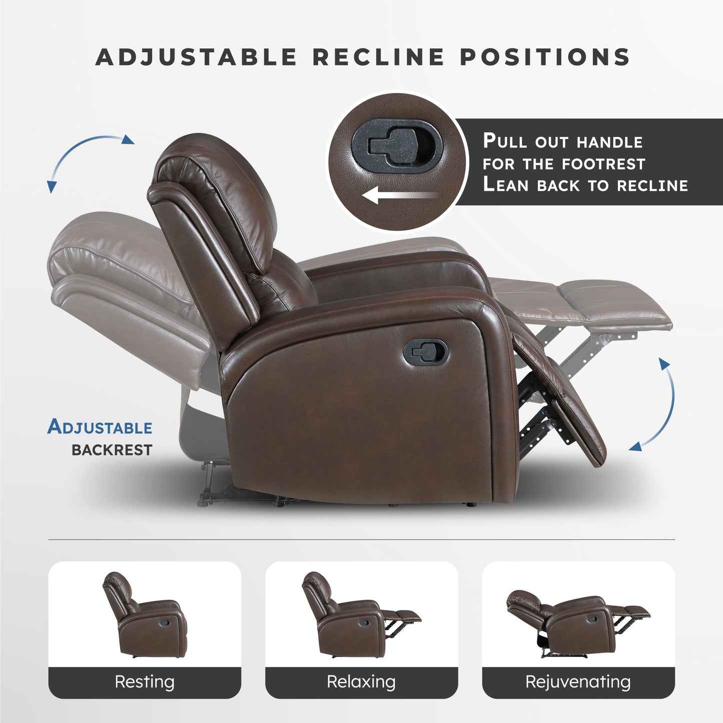 Lexicon Manual Double Reclining Loveseat with Center Console, Top Grain Leather Match Wall Hugger Recliner Loveseat, Storage, Cup Holders, High Density Foam Over Pocket Coils, for Living Room, Brown