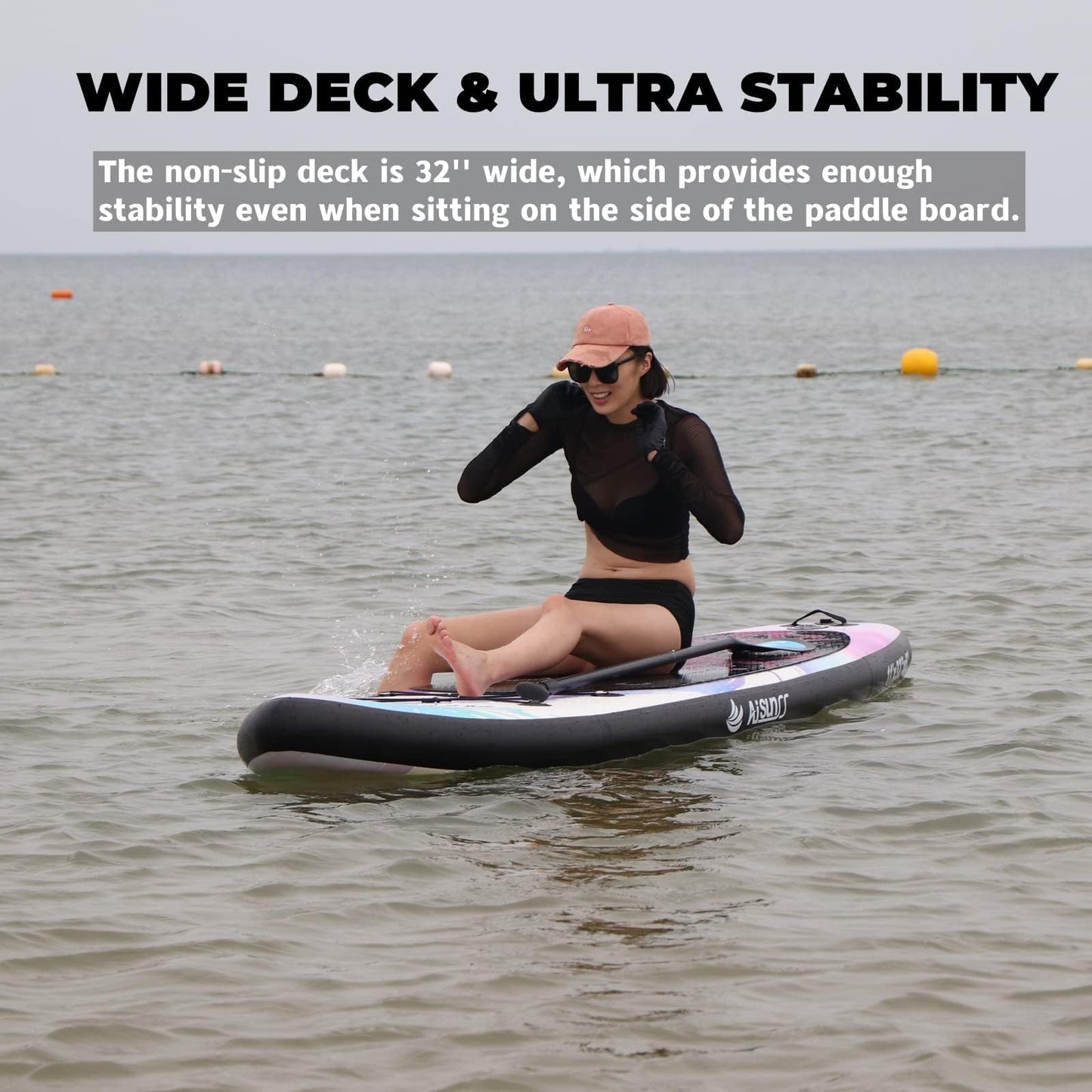 AISUNSS Inflatable Paddle Board for Adult, Paddle Board for All Skill Levels, Wide SUP Board with Primium Accessories Include SUP Carry Bag, Hand Pump, 10L Waterproof Bag