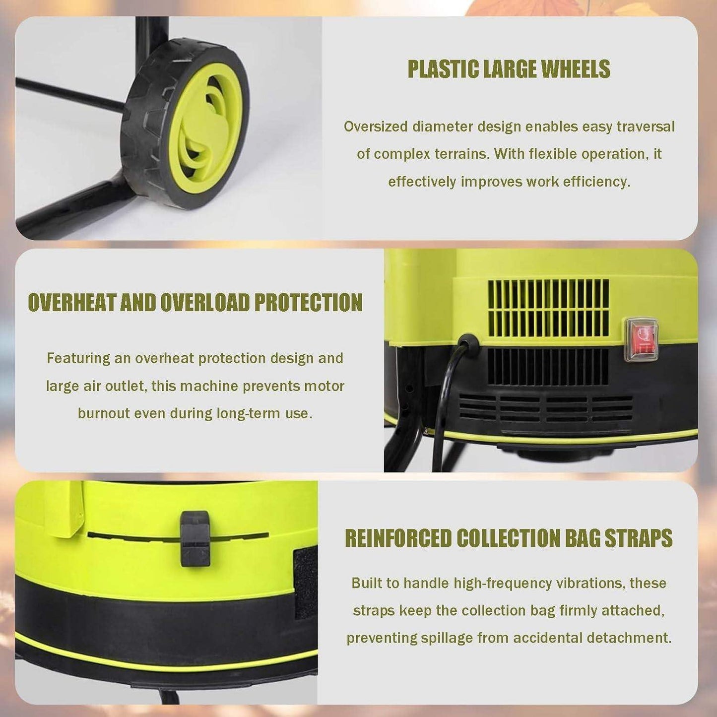 2500W Electric Leaf Mulcher, Garden Leaf Shredder Chipper, 8000RPM Tree Branches Crusher, 17:1 Reduction, Composting Machine with Wheels and Collection Bag, for Home Use and Farms 40m*PowerCord
