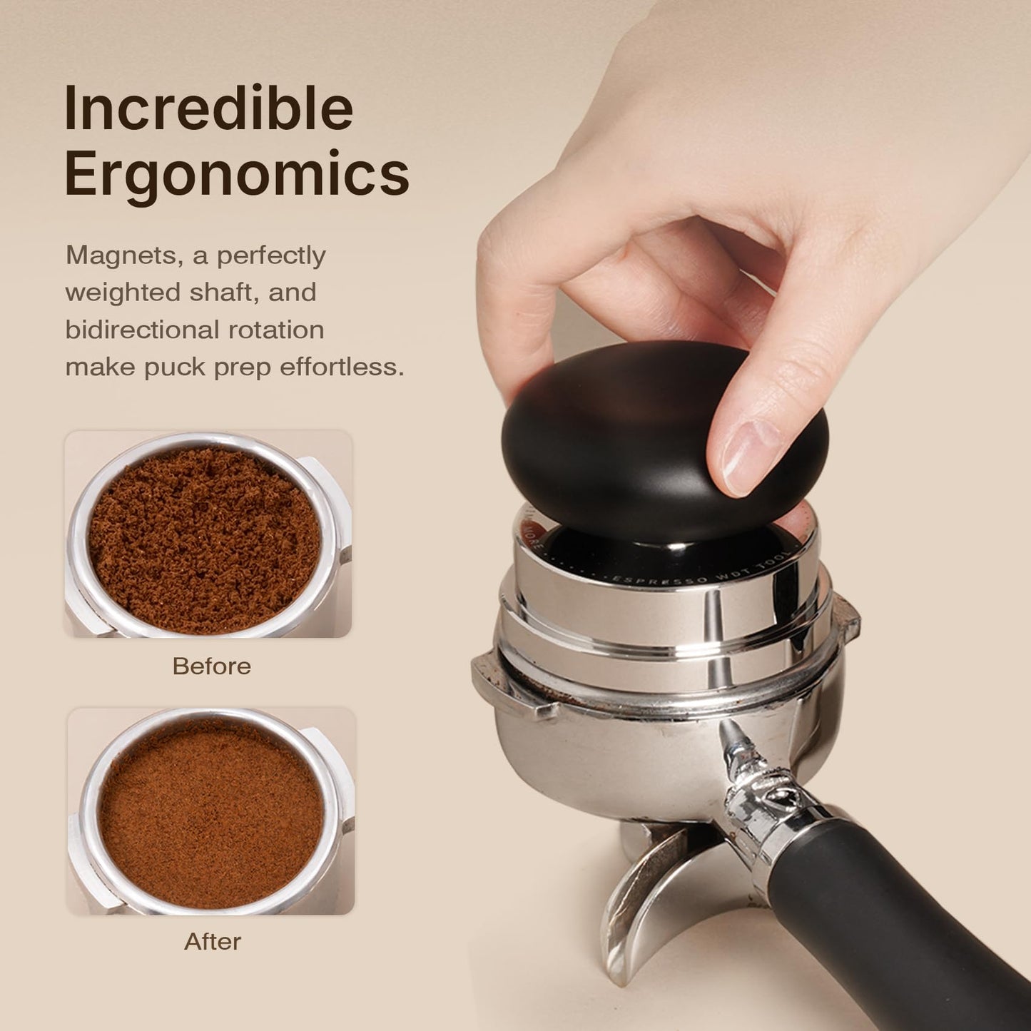 TIMEMORE Espresso Tamper Set 58.4mm with WDT Tool, Self-Leveling Tamper & Gravity Distributor for Professional Coffee Preparation - Metallic Grip