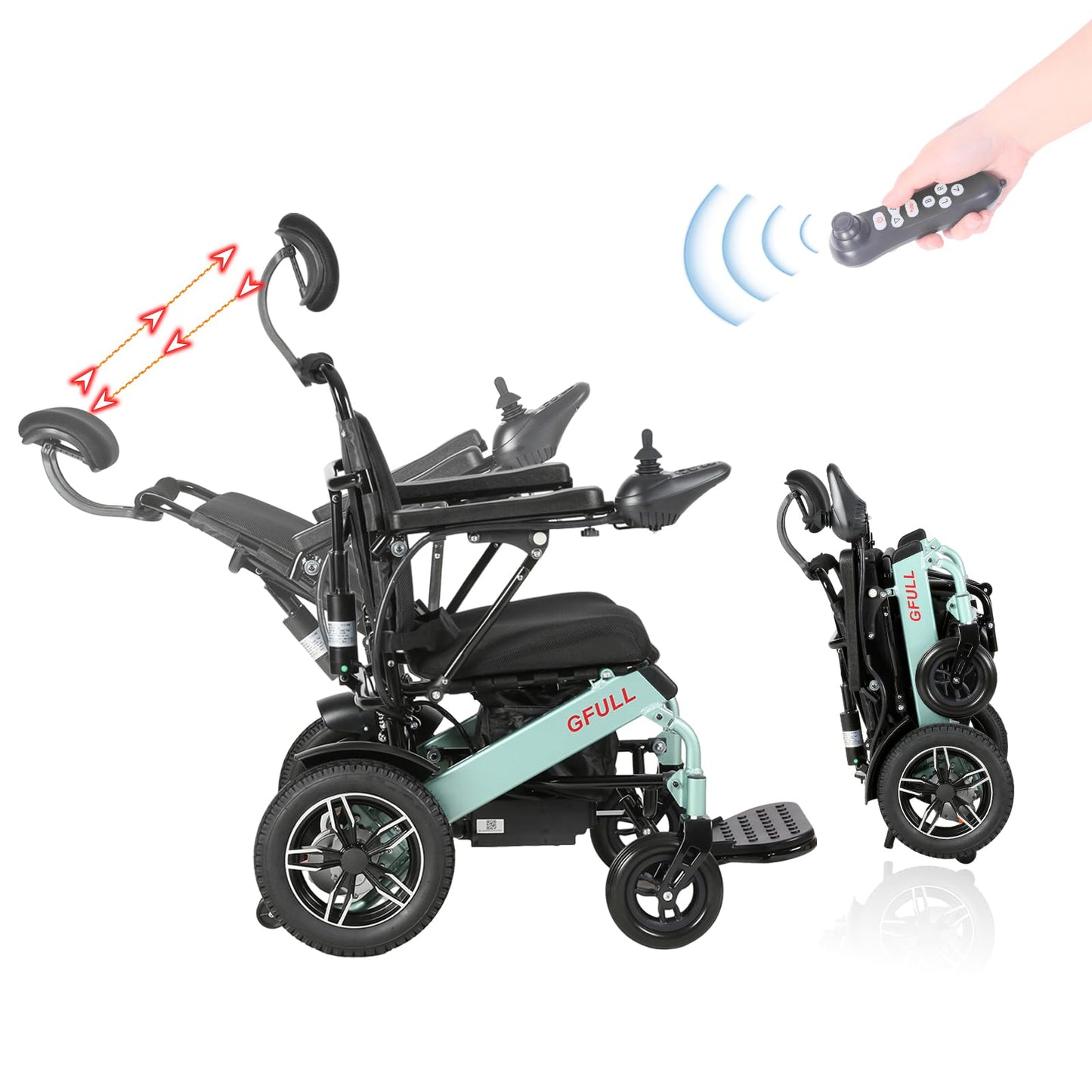 Reclining Electric Wheelchair, 20Miles w/Bag Electric Wheelchairs for Adults, 17.7in Aluminum Lightweight Foldable All Terrain Motorized Wheelchair for Senior, Portable Folding Power Wheelchairs