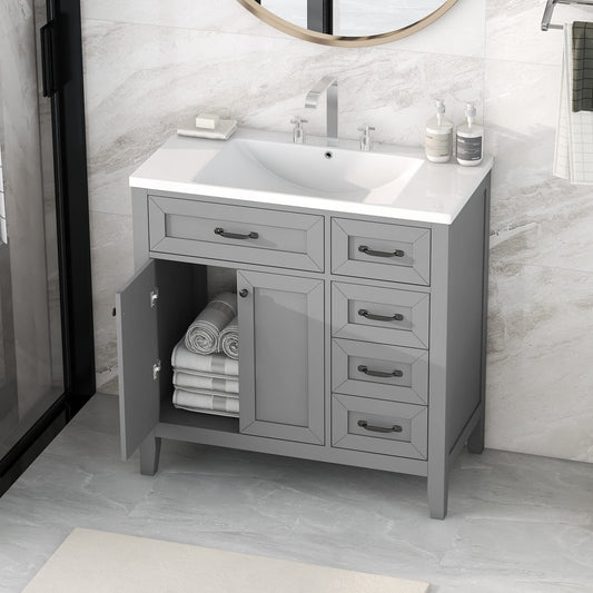 36" Bathroom Vanities with Sink Set Combo, Cabinet with 3 Drawers and 2 Soft-Closing Doors, Solid Wood Frame & MDF Board