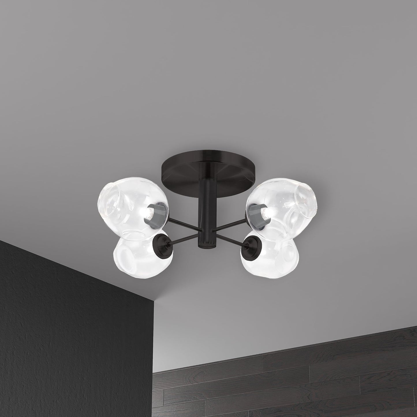 Dainolite 4 Light Semi-Flush Mount, Matte Black, Model ABI-204SF-MB-CLR