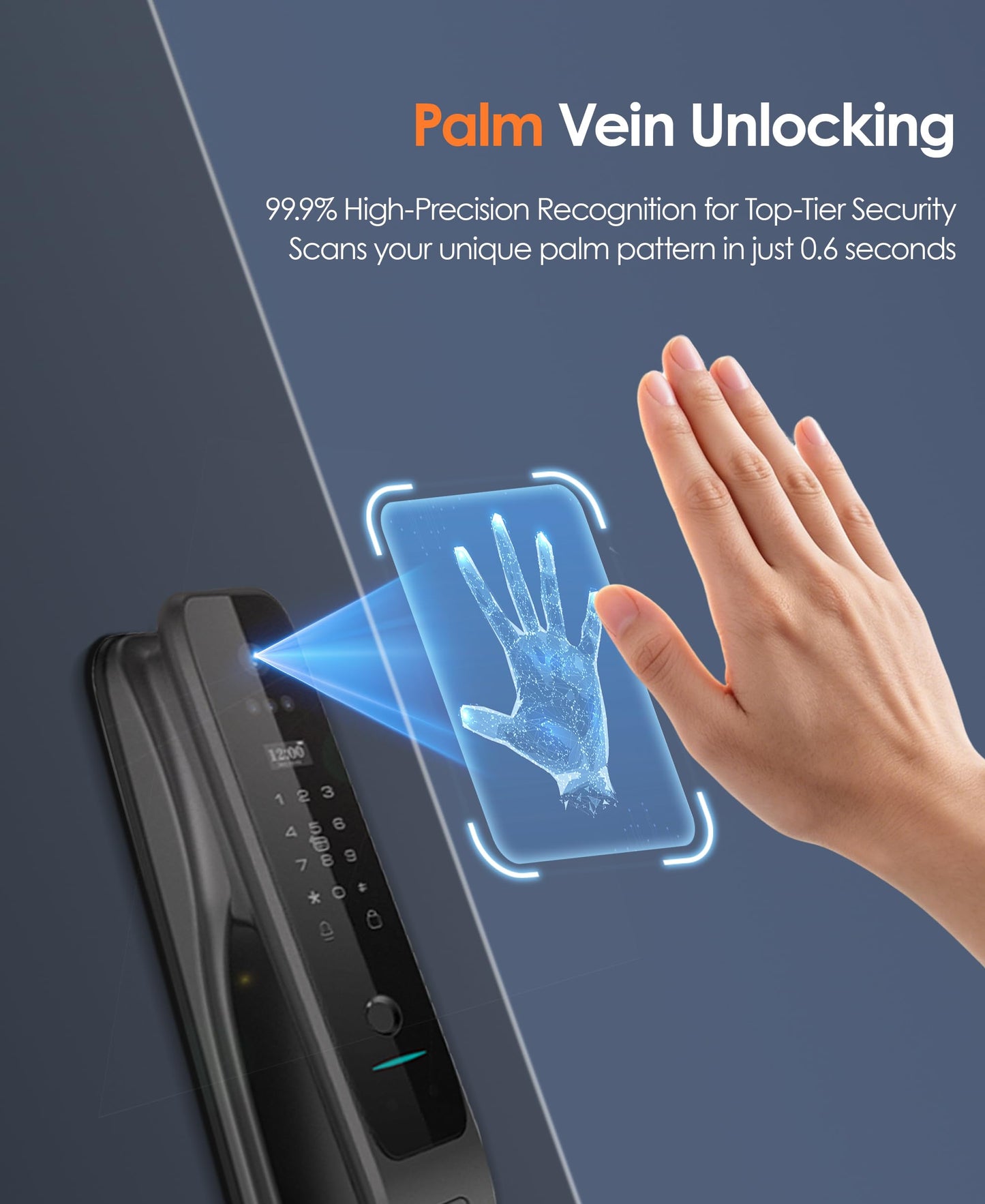YINTIN 3D Face Recognition Smart Lock with Camera & Handle, Palm Vein Keyless Entry, Fingerprint Door Lock & Video Doorbell, 8-in-1 Unlock, Mortise Lock, Tuya App, 2-Way Talk, IP67 for Front Door.