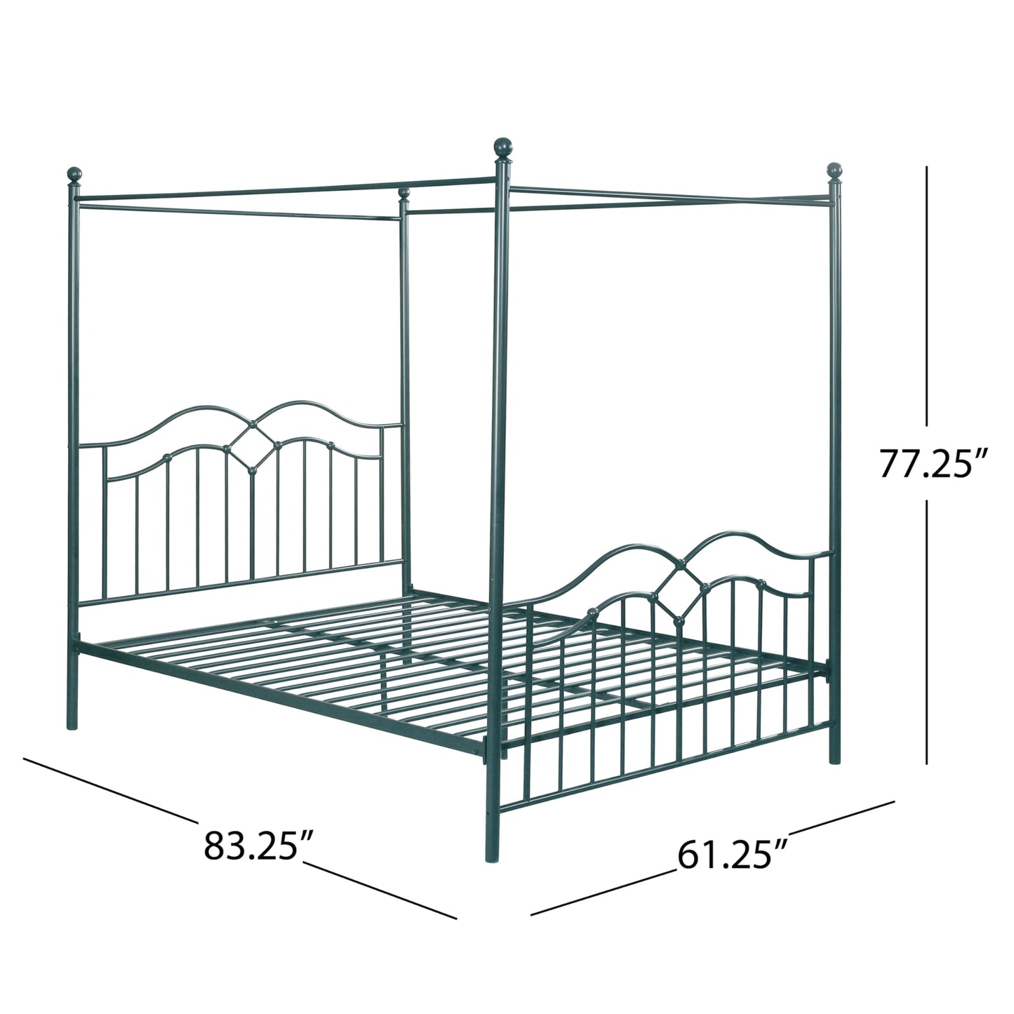 Merax Queen Size Canopy Bed Frame, Metal Four-Poster Platform Bed Frame, Under-Bed Storage Space, No Box Spring Needed Easy Assembly Blue