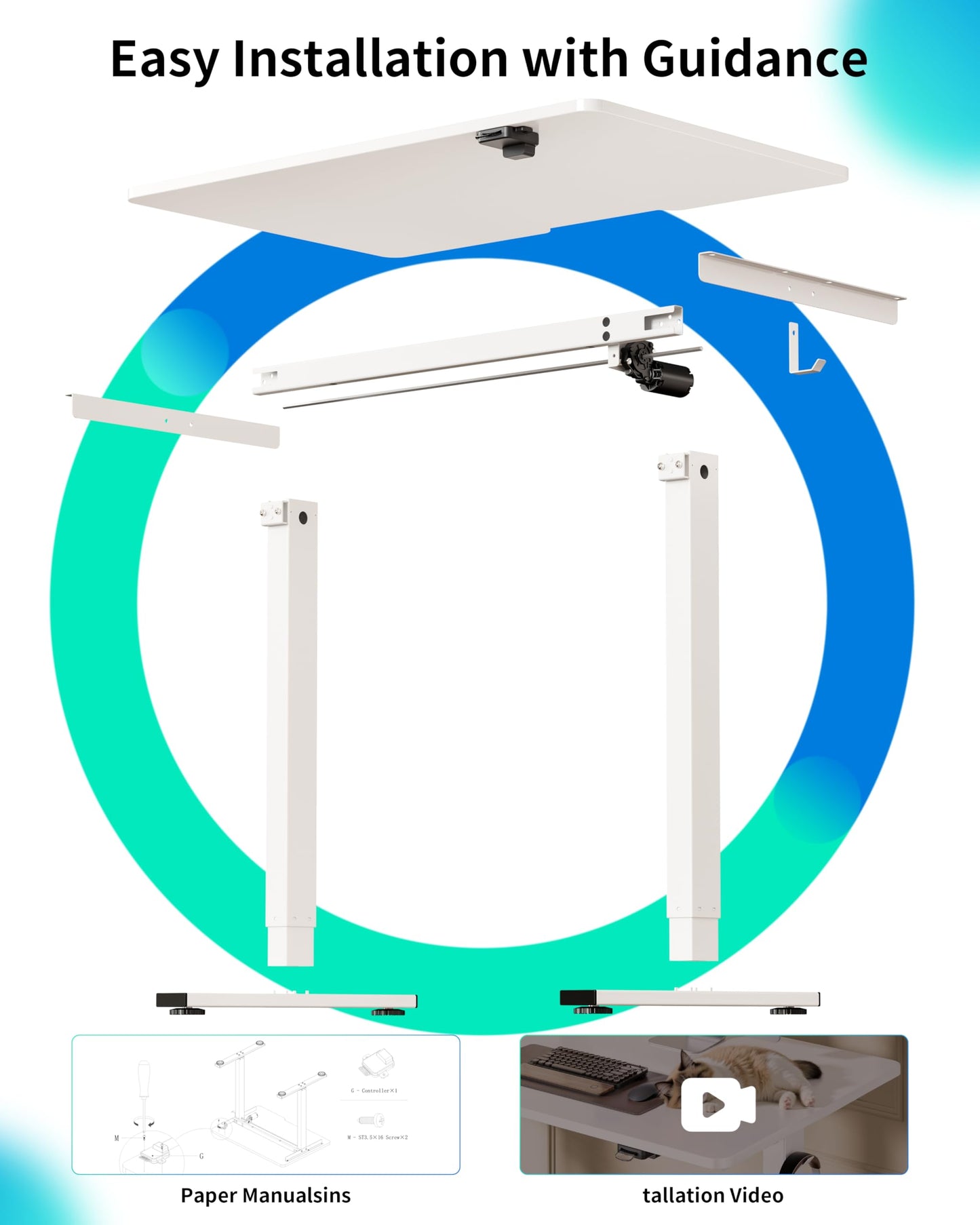 BIZUM 35.4" Small Electric Standing Desk Height Adjustable, Whole Piece Stand Up Computer Desk Work Study Writing Gaming Desks for Home Office White