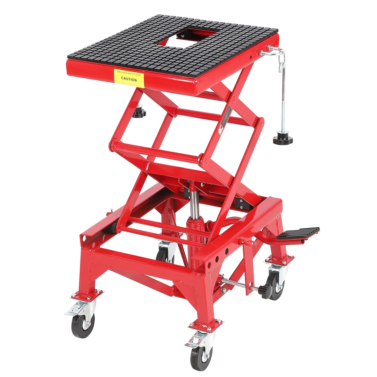 350 Lbs Heavy Duty Hydraulic Motorcycle Lift Jack Table Foot Operated ATV Dirt Bike Scissor Stand with 4 Wheels, Hydraulic Scissor Jack Lift Hoist Stand for Motorcycle ATV UTV Powersports