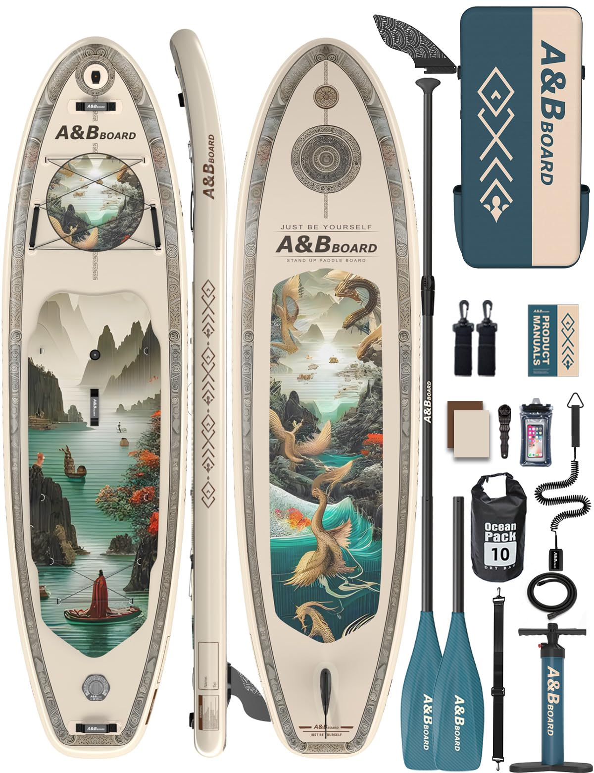 ABBOARD Inflatable Stand Up Paddle Board 11 Ft Extra Wide Fishing Paddleboard with Sup Accessories for Beginner Adults Youth