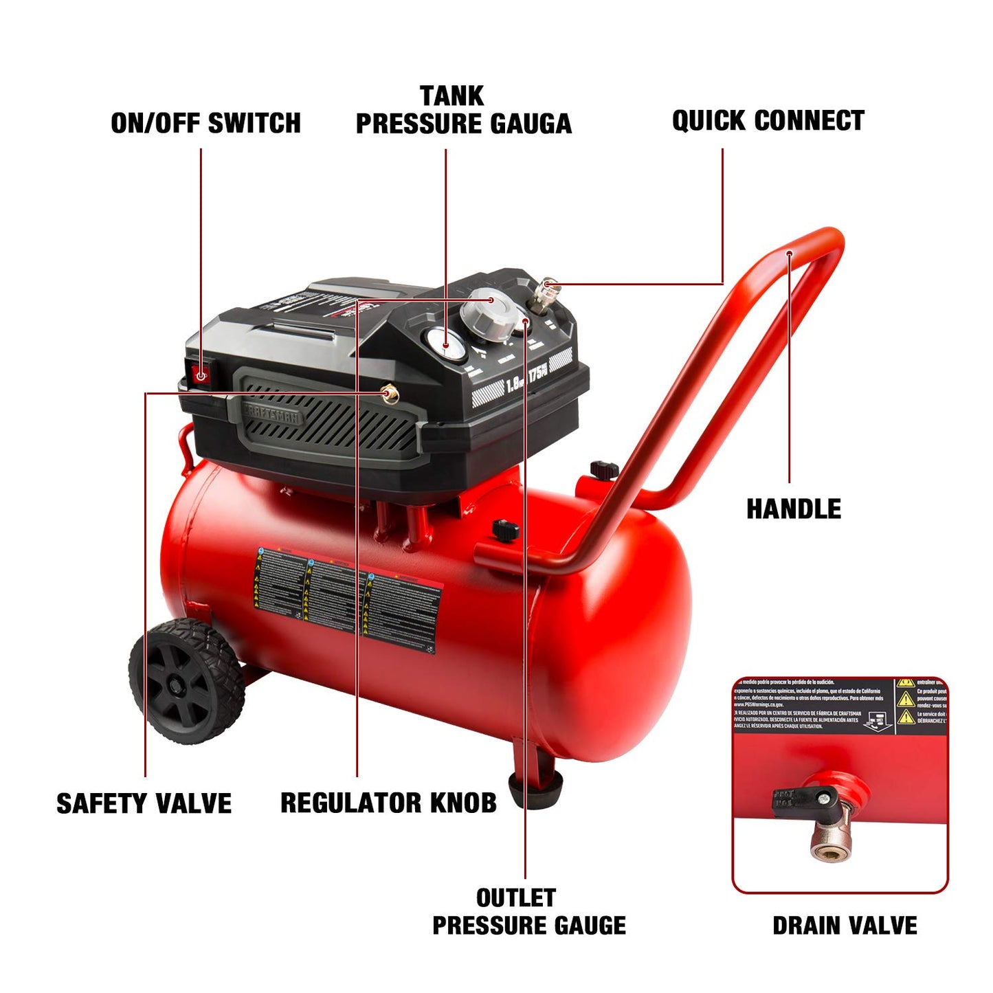 Craftsman 10-Gallon Air Compressor, 1.8 HP, Max 175 PSI, 4.0 CFM @ 90PSI, 5.0 CFM@40PSI, Oil-Free, Quiet Shop Air Compressor with Wheels for Spraying Pneumatic Tool, Model: CMXECXA0201041