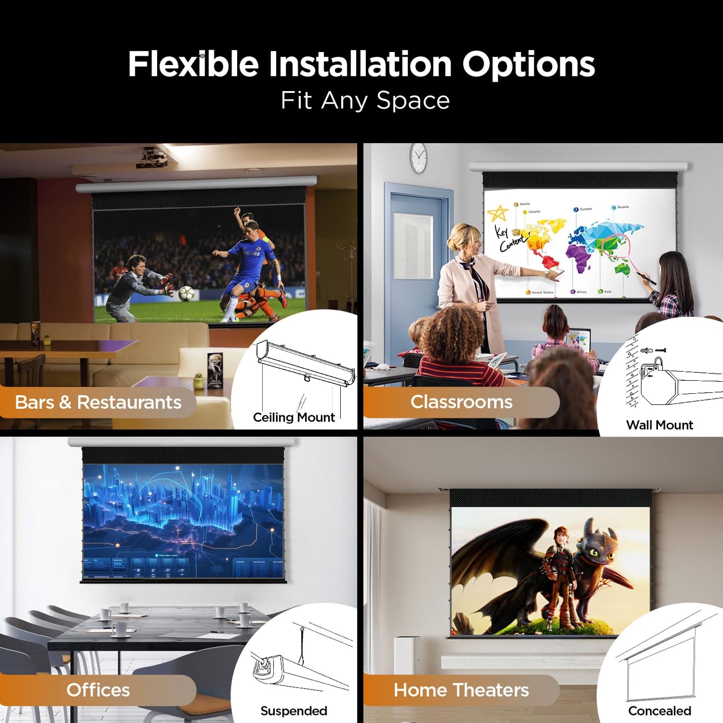NothingProjector Motorized ALR Screen for Ultra Short Throw Projector, 95% Ambient Light Rejecting, 100” Drop Roll Down, 4K/8K UHD, Active 3D, Anti Daylight, Electric Retractable Automatic NothPJ A