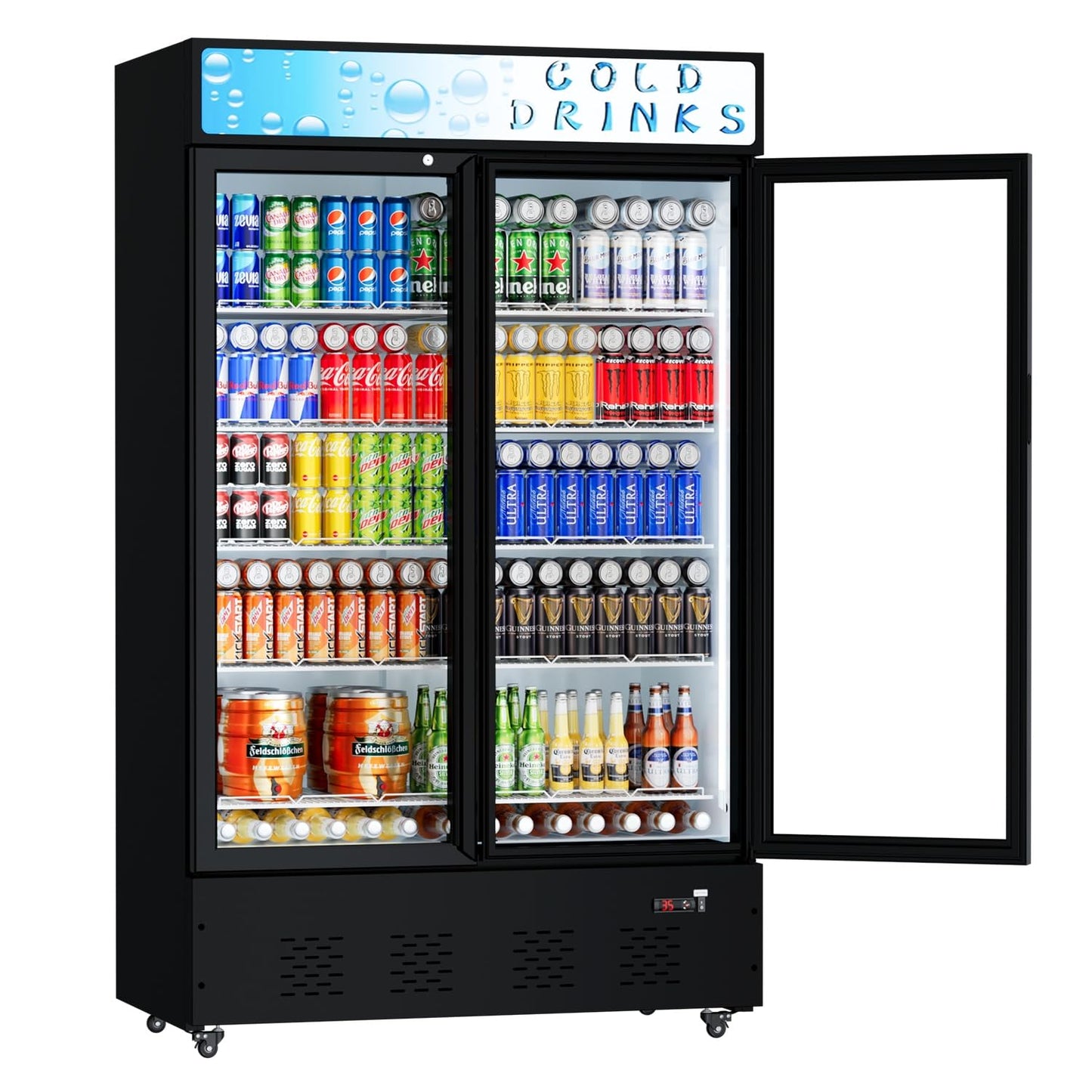 Ferueo Commercial Beverage Refrigerator, 40 Cu.ft.Display Fridge Glass Door Upright Display Door with Adjustable Shelves LED Light for Restaurant,Grocery Stores,Office
