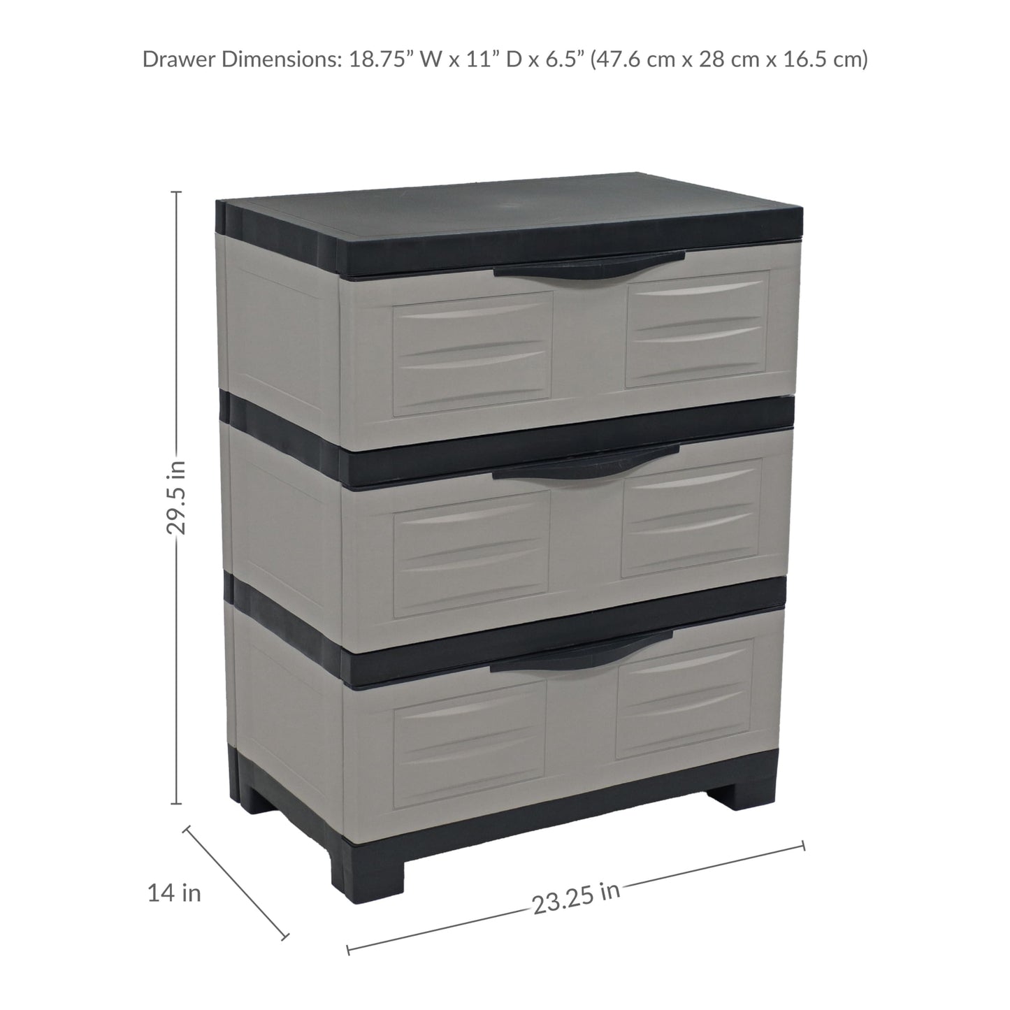 Sunnydaze 29.5" H 3-Tier Storage Cabinet with Drawers - Resin Storage Drawers Organizer - for Garage, Office, Home, Laundry Room - Gray w/Charcoal Trim