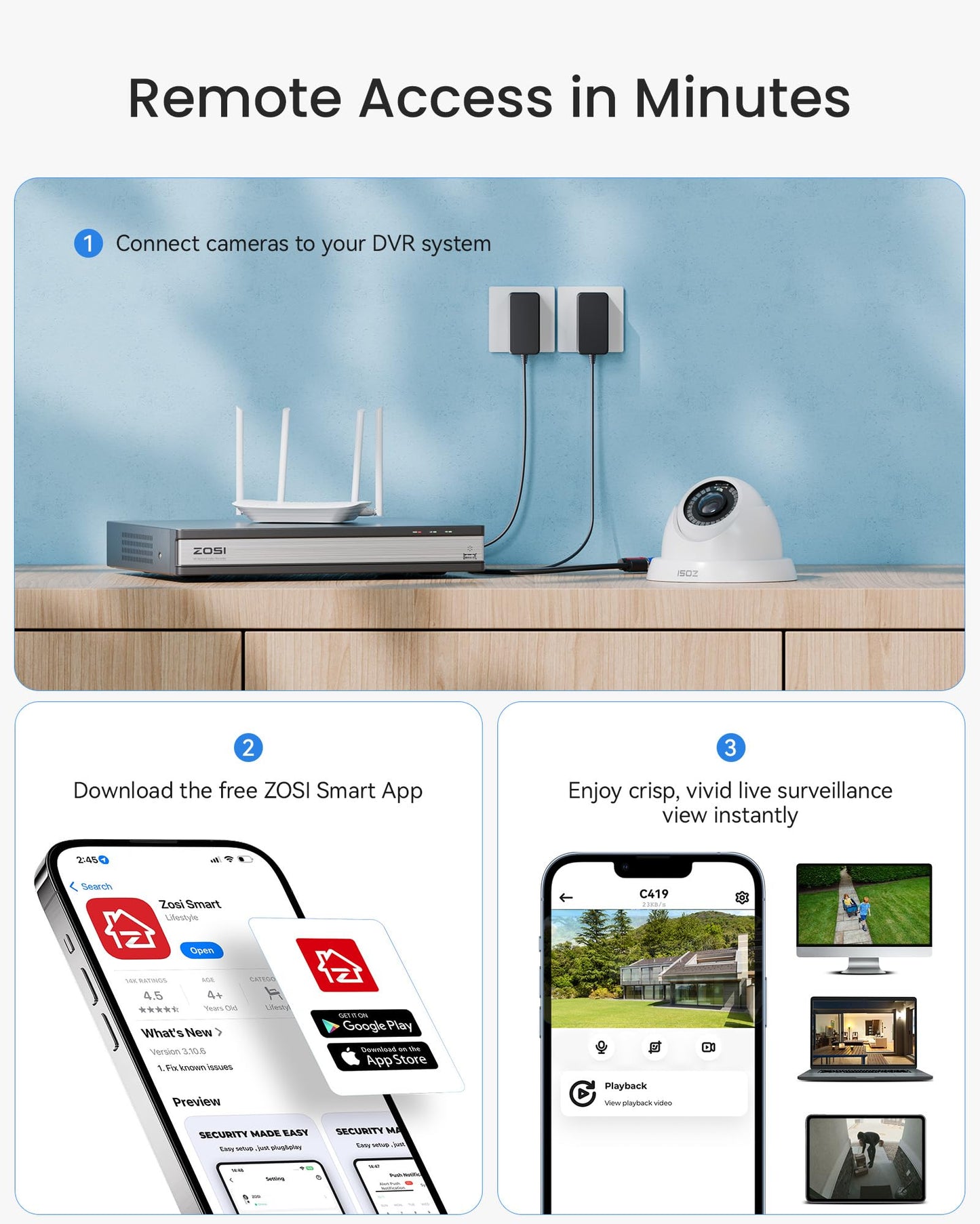 ZOSI H.265+ 16 Channel Security Camera System 1080p,16CH CCTV DVR, 8 x 1080p Indoor Outdoor Dome Camera, Human Vehicle Detect, 80ft Night Vision, 105° View Angle, Remote Control, Alert Push, 4TB HDD