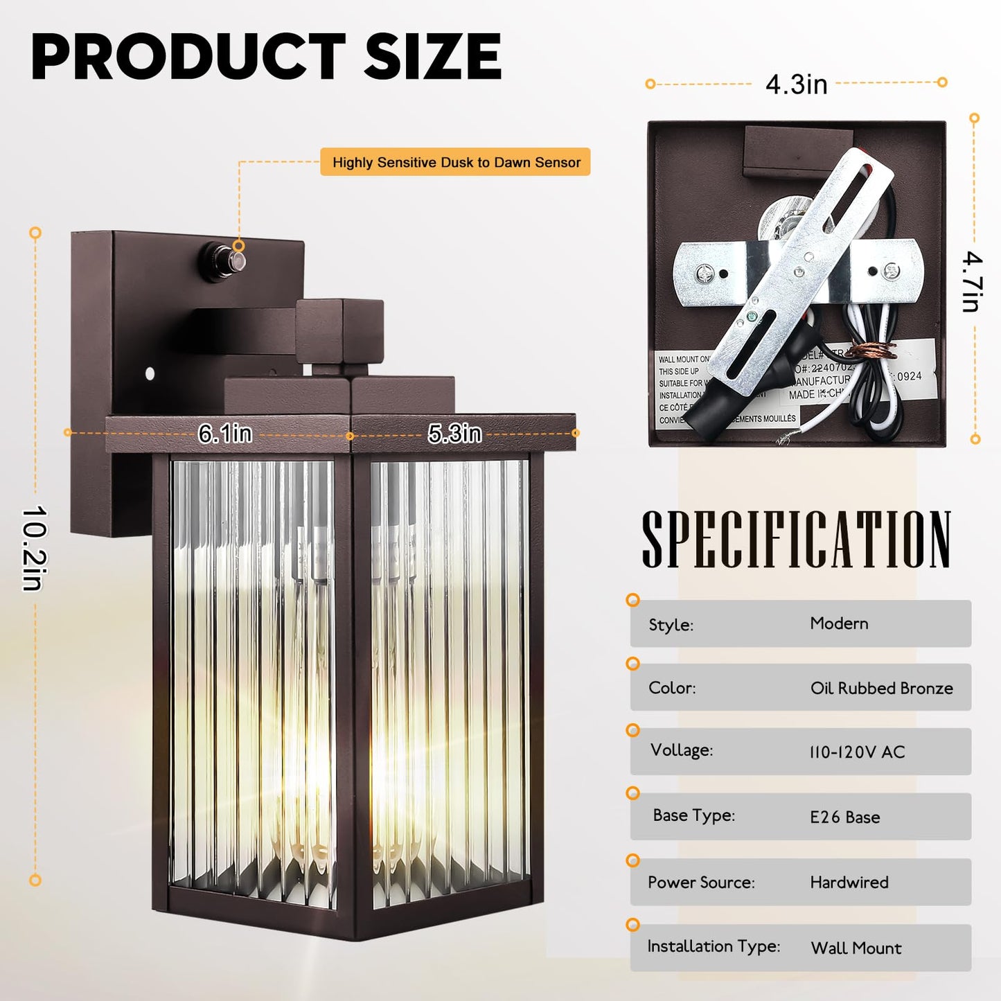 hameso Outdoor Porch Light Fixture, Waterproof Dusk to Dawn, 2 Pack, Oil-Rubbed Bronze, well-made Metal, Model G009
