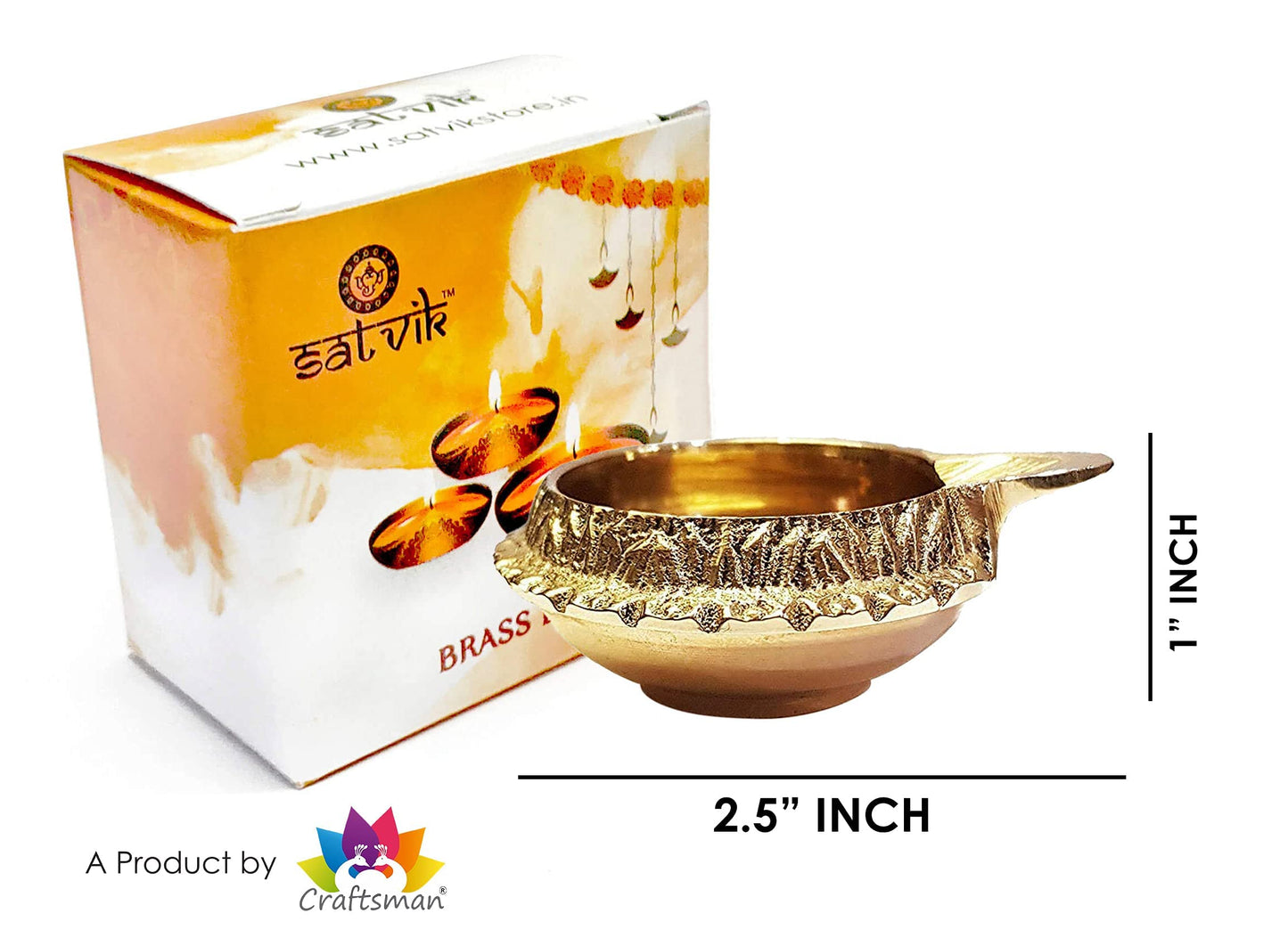 Craftsman Kuber Diya Set of 2, Handmade Golden Engraved Virgin Brass Oil Lamp for Diwali Pooja, Traditional Indian Decoration