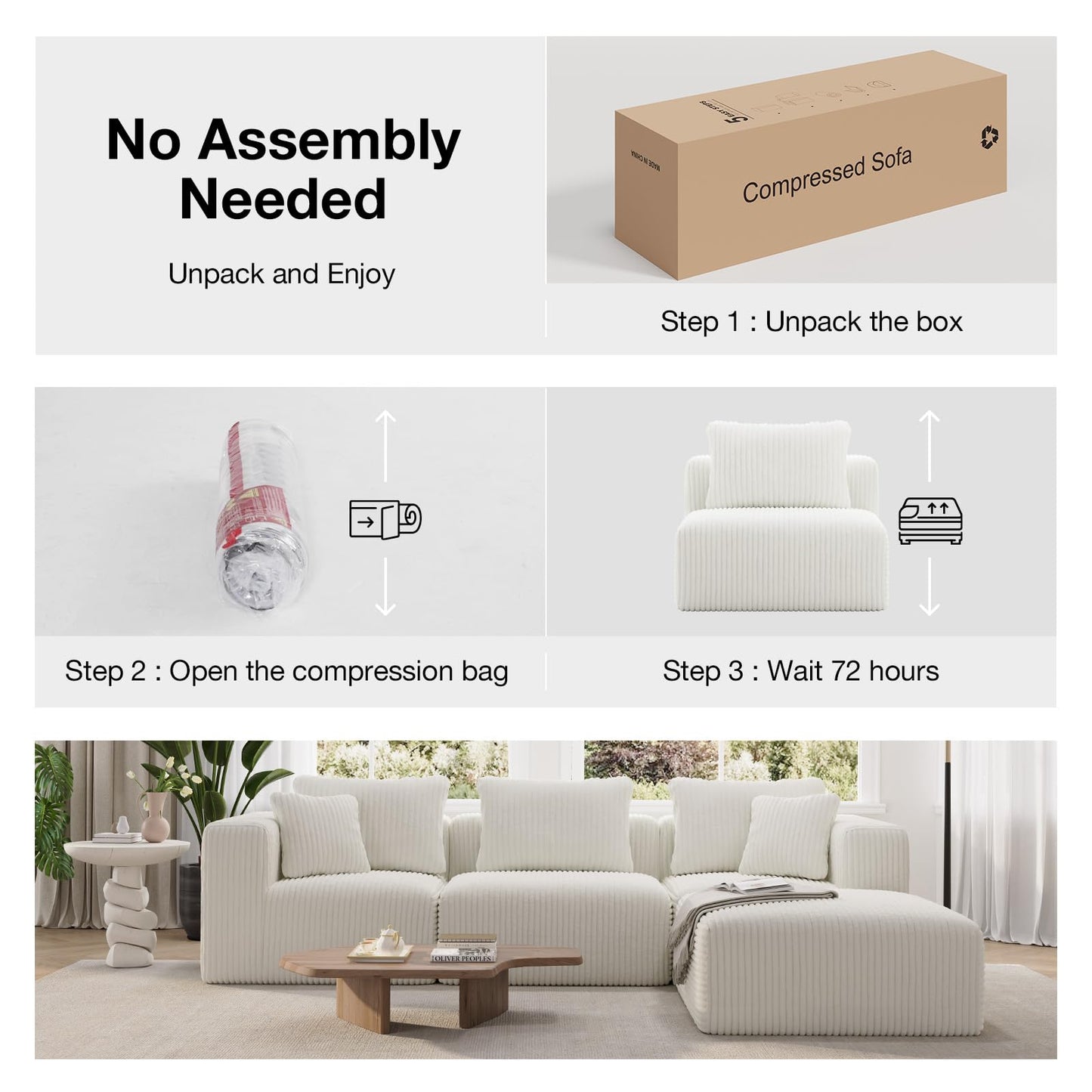 Novilla 141" Modular Sectional Sofa, Modern Cloud Sectional Couch with Smarts Coil® Support, U-Shape Boneless Couch for Living Room Apartments, No Assembly Required, Beige (4 Seat w/ 2 Ottoman)
