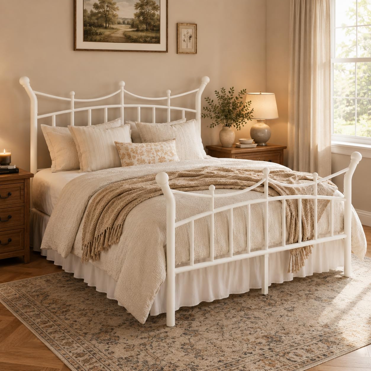 SHA CERLIN 14 Inches King Size Metal Platform Bed Frame with Crown Style Victorian Headboard & Footboard, Ample Under Bed Storage, Noise Free, Easy Assembly, No Box Spring Needed, White
