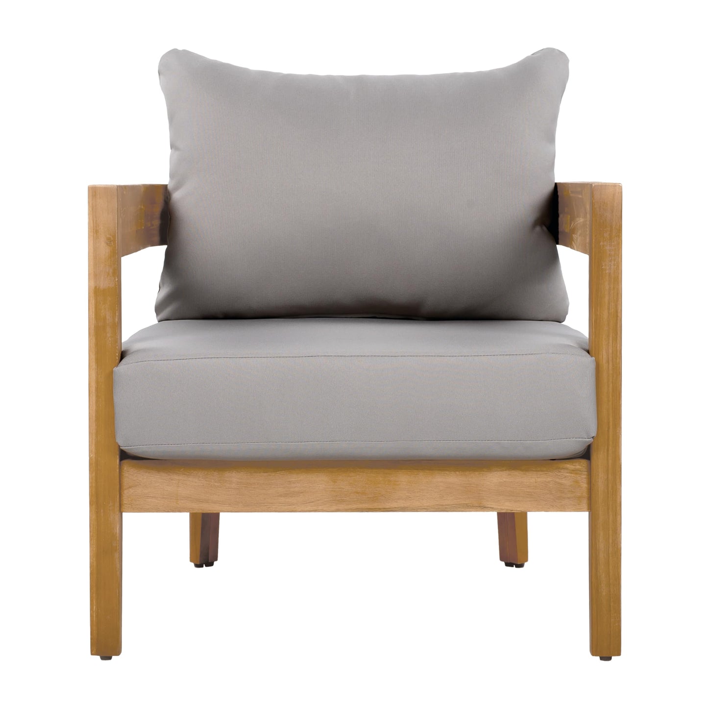 Christopher Knight Home Nadine Acacia Wood Club Chairs Set of 2, Outdoor Accent Chair, Tub Shape Design Armchair, Comfort Cushion Seating, Slat Open Back Reading Sofa for Balcony Garden, Teak+Gray