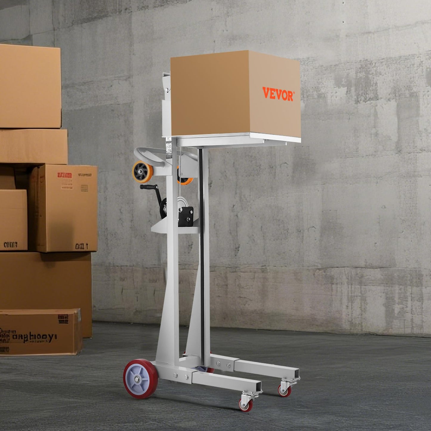 VEVOR Material Lift Winch Stacker, 400 lbs Capacity Pallet Truck Dolly, 51.1 in Max Lifting Height Manual Winch Stacker, Multifunctional Manual Pallet Truck Stacker with Wheels and Adjustable Plate