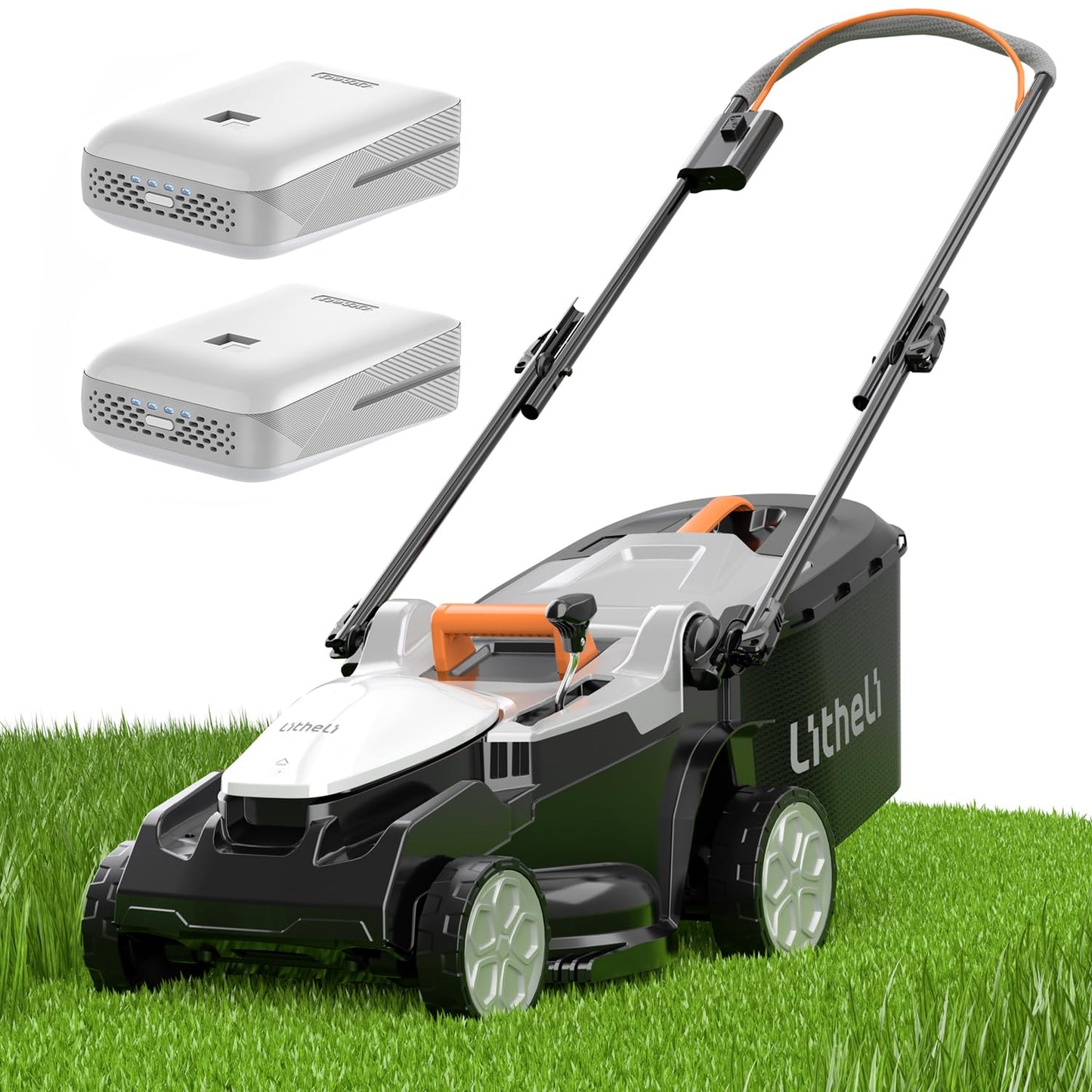 Litheli 16 Inch Lawn Mower 2x20V Electric Coreless Lawn Mower Lightweight Push Mower with 6-Position Height Adjustment, 2 x 4.0Ah Battery Include.