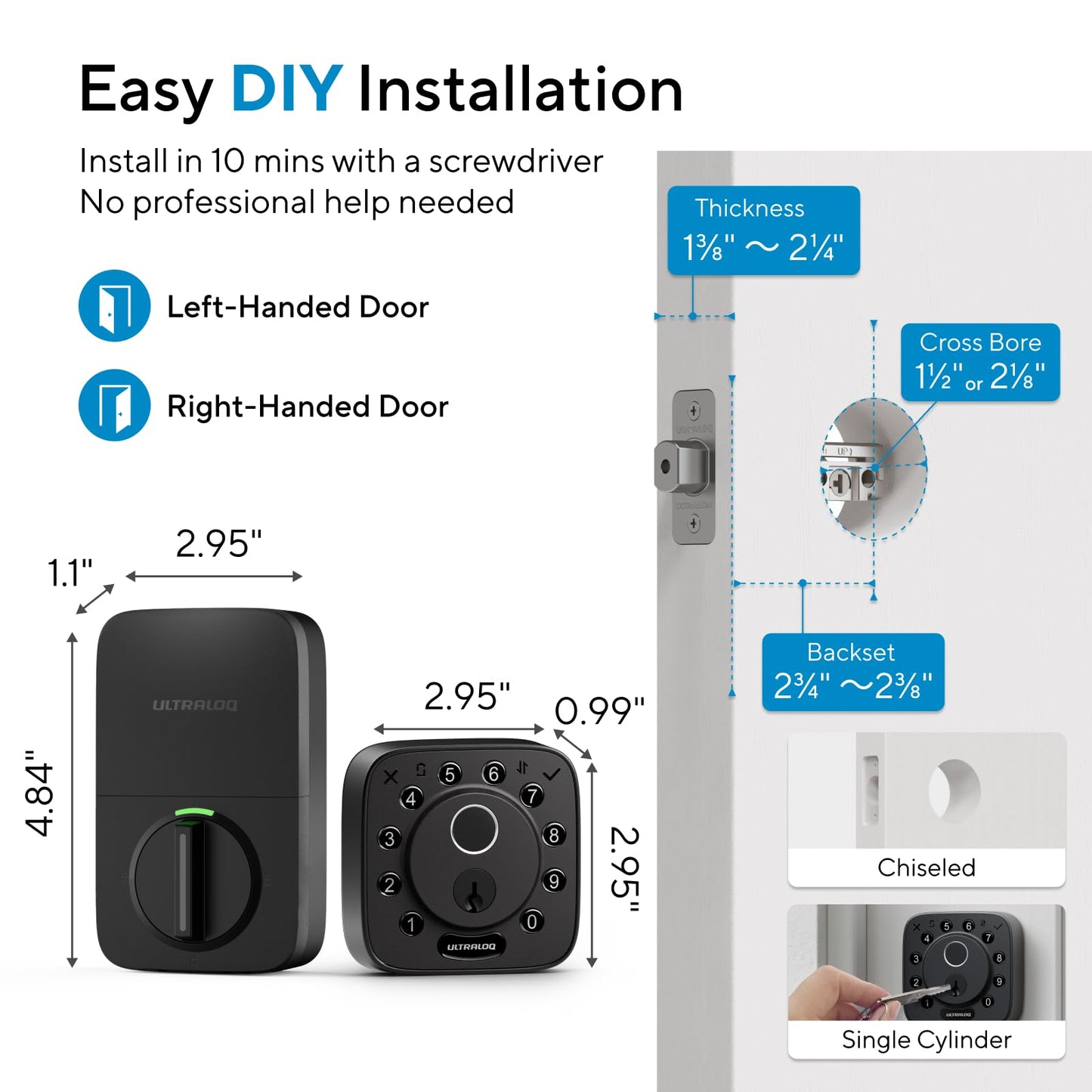 ULTRALOQ Bolt Fingerprint Smart Lock with Door Sensor, Built-in WiFi, Works with Apple Home, Alexa, Google, SmartThings, Keyless Entry Deadbolt with App, Code, Remote Control, Auto Unlock, Auto-Lock
