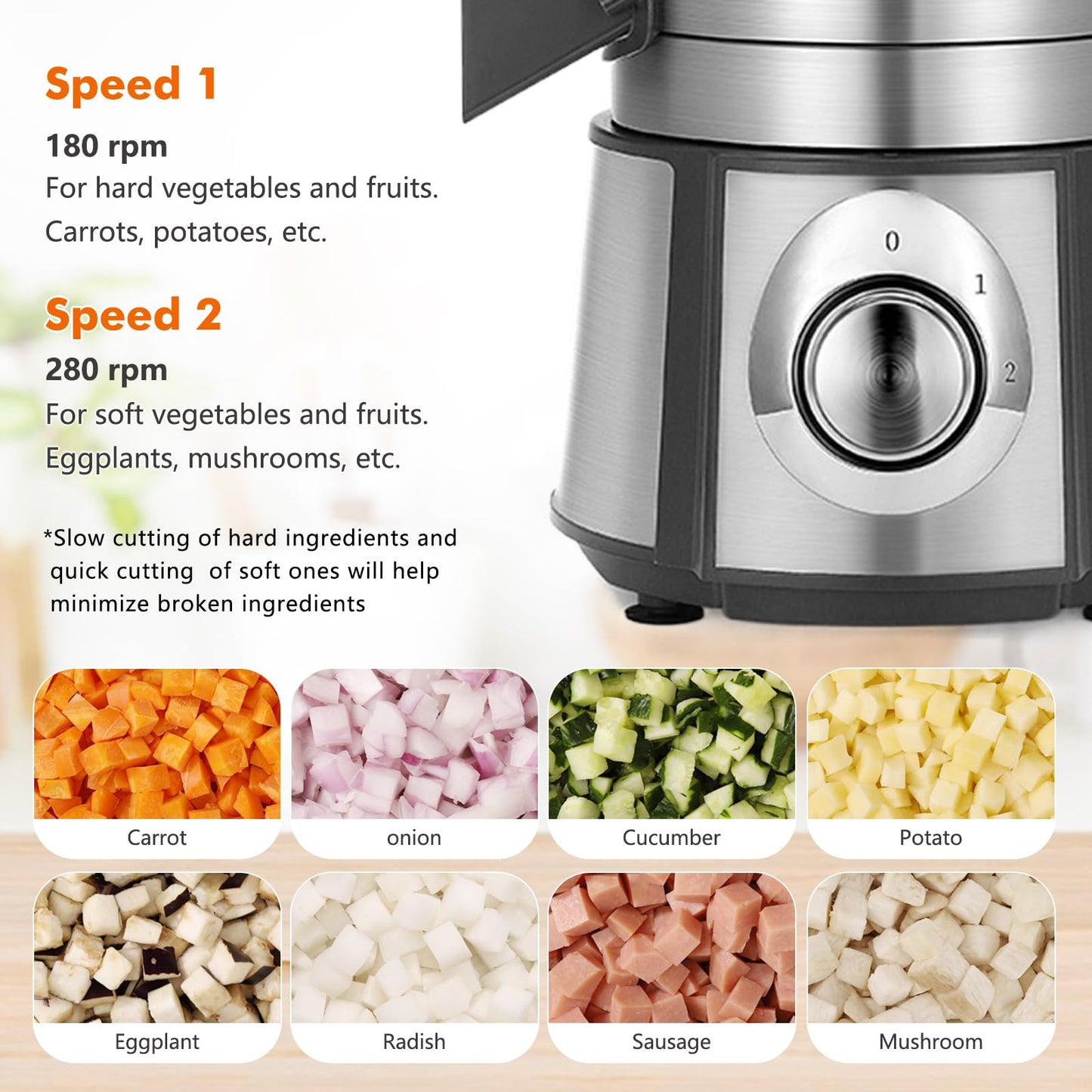 Anatole Electric Vegetable Dicer Slicer Shredder 5 in 1 Commercial Food Processor 16-Cup Stainless Steel Veggie Chopper Heavy Duty with 5 Blades Auto Discharge for Potato Onion Carrot 300W
