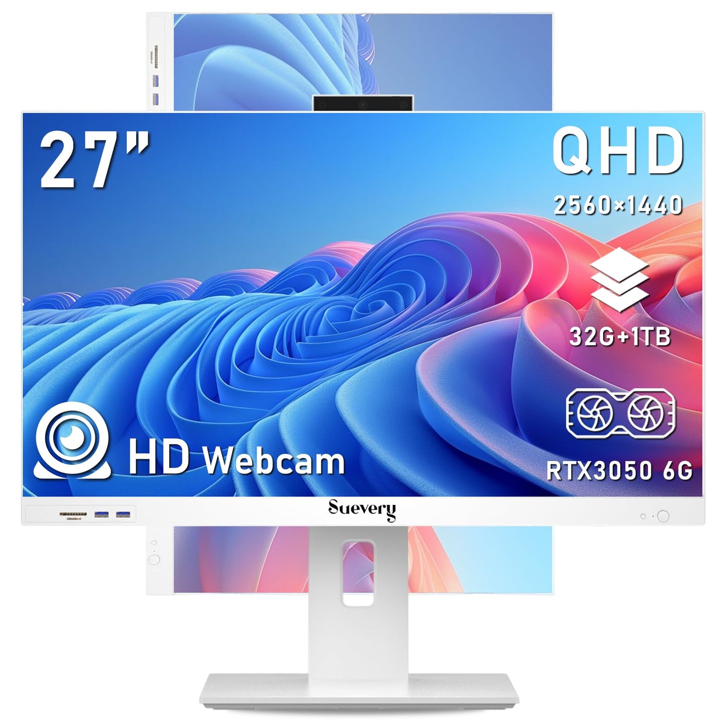 suevery All-in-One Desktop Computer Wi-Fi6 Gaming All in One Business PC White Business AIO Home Office Includes Keyboard & Mouse (I5-32G-1TB)