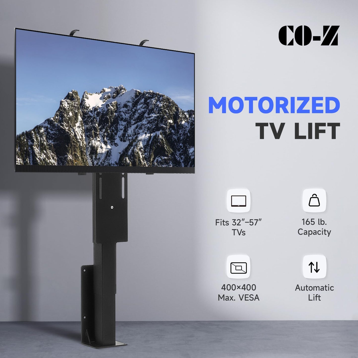 CO-Z Motorized TV Lift for 32" to 57" TVs up to 165 lb, 400x400 VESA, Height Adjustable Mechanism Stand & Wall Mount with Remote Control and Memory Setting, Automatic TV Lift for Home