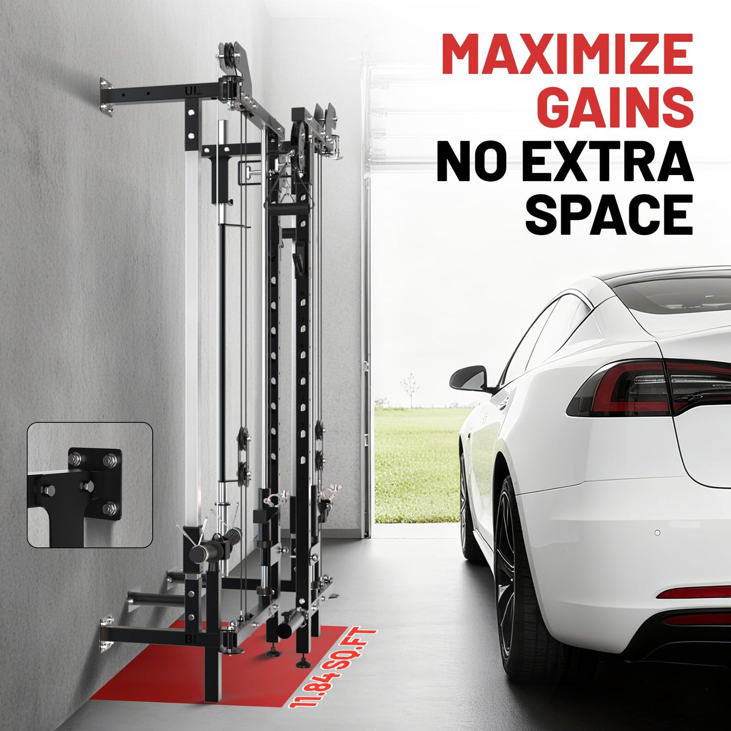 Garvee Wall Mount Smith Machine, Folding Power Rack with Independent Dual Pulley System, Multi-Function Squat Rack, Heavy Duty Power Cage Workout Equipment for Home Gym Strength Training