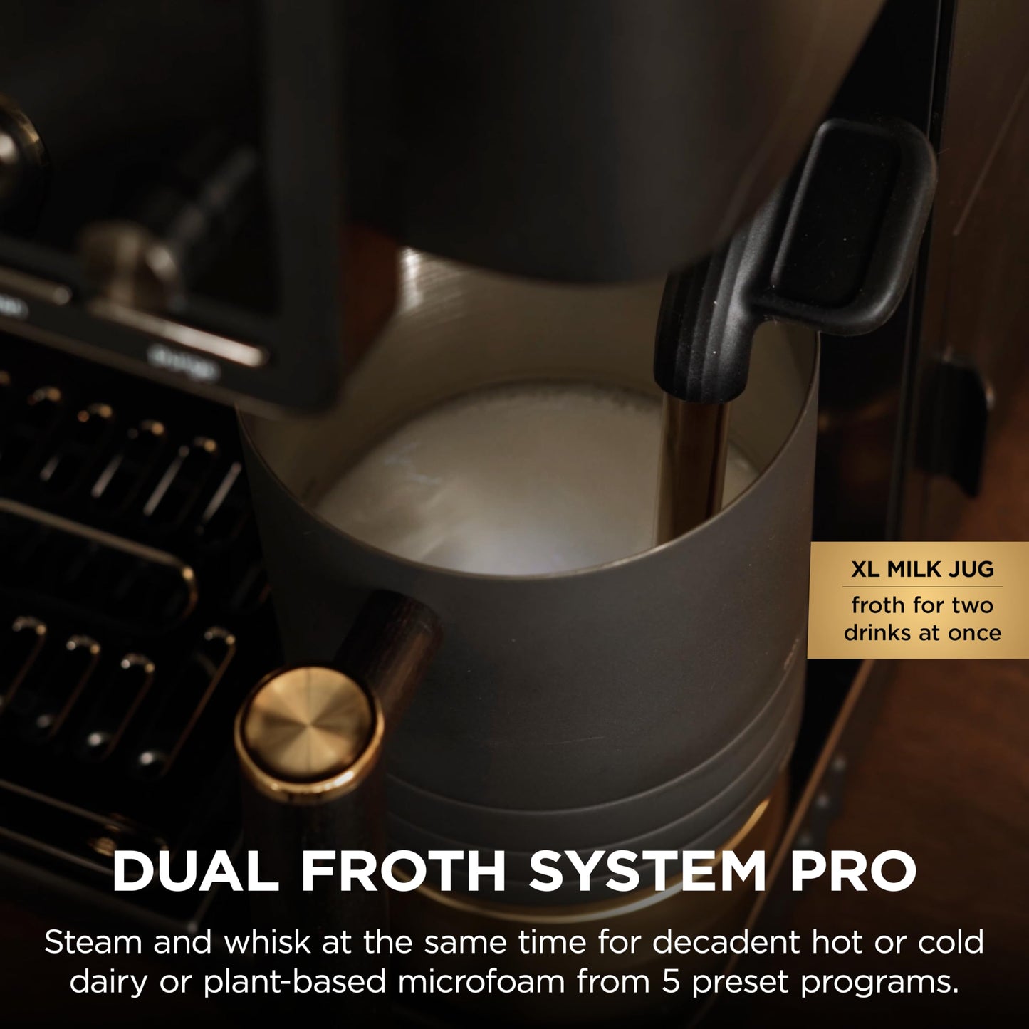 Ninja Luxe™ Café Pro designed by David Beckham, Espresso Machine, Drip Coffee, Cold Brew, Hot Water, Integrated Tamper, Built-in Grinder, Hands-Free Frother for Lattes & More, Black/Gold, ES771BK