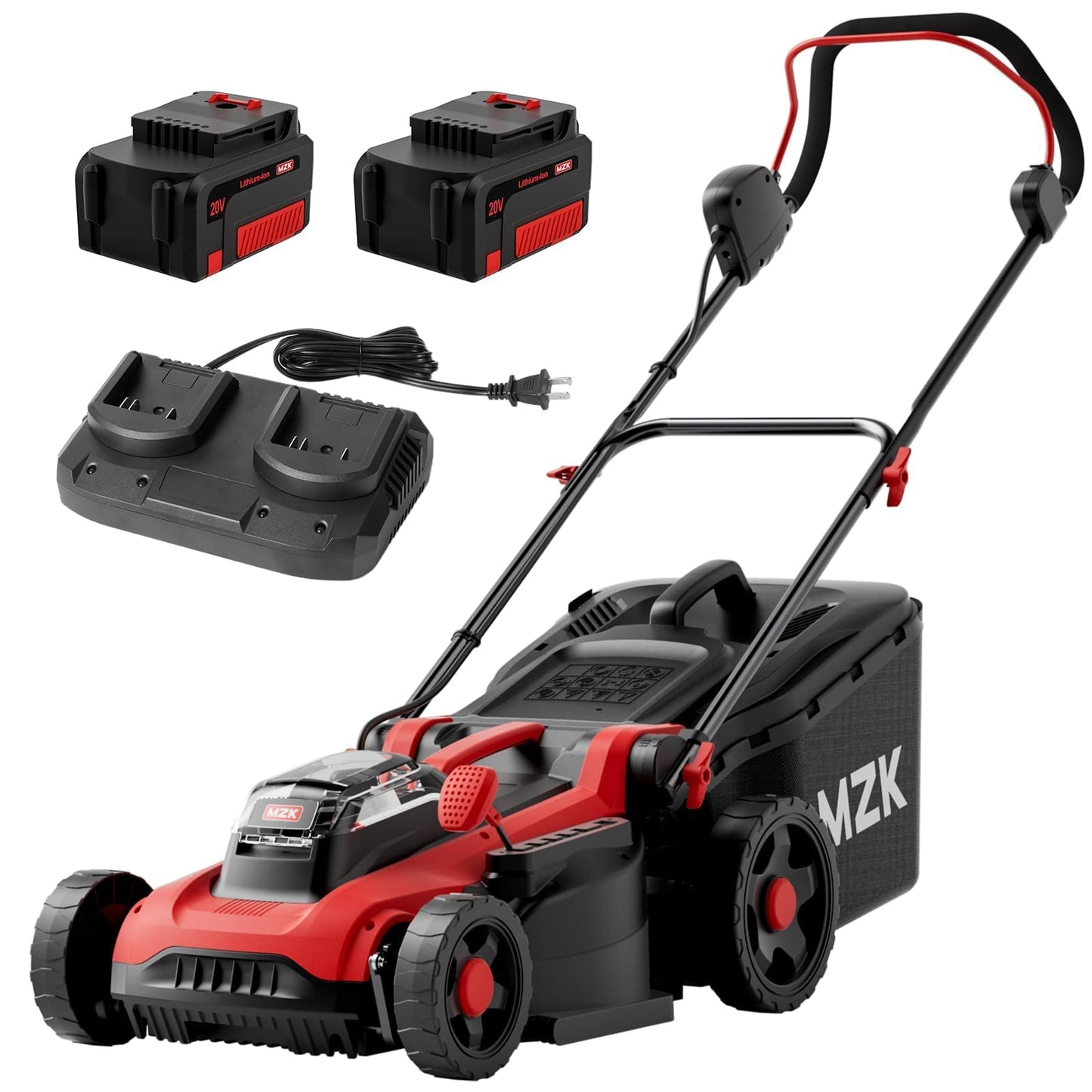 MZK 40V 16" Electric Lawn Mower, 2-in-1 Brushless Cordless Lawn Mower, Walk-Behind Push Mowers with 5-Position Height Adjustment, 2 x 4.0Ah Batteries & Charger Included, LM16B11