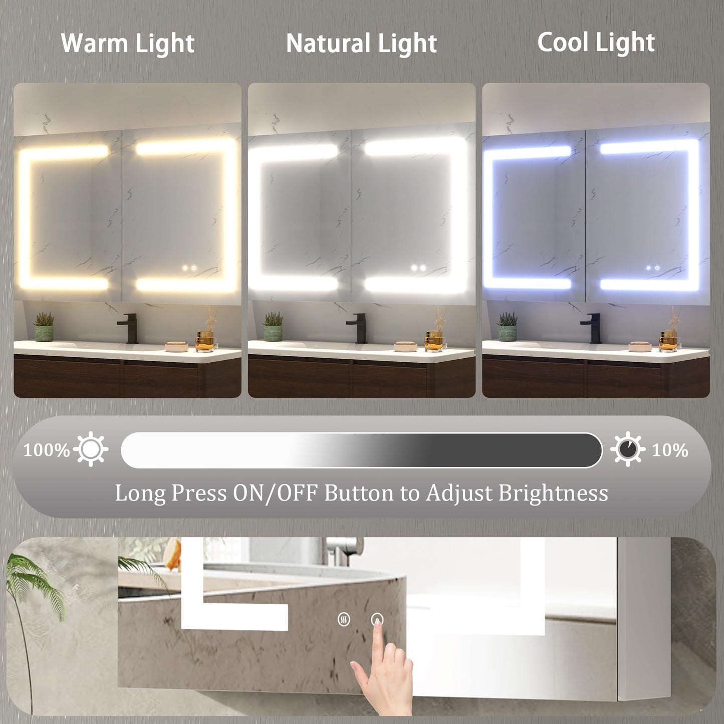 DEYGIA LED Medicine Cabinet with Mirror for Bathroom, Assembly-Free Lighted Medicine Cabinet, Defog, Stepless Dimming, 3 Colors, 2 Outlets, 2USB, Aluminum Wall Mounted Mirrored Cabinets, 36”Wx24“H