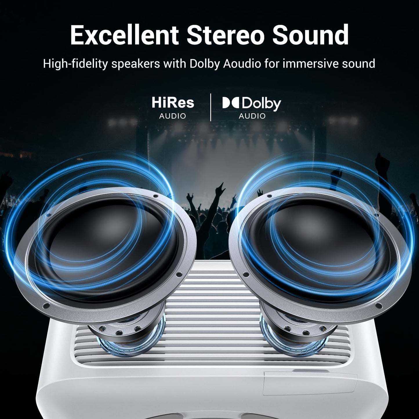 HAPPRUN 1500 ANSI Lumens Outdoor Projector with Built-in Streaming Apps, 4K Decoding Resolution, Auto Focus, Dolby Audio, Smart Projector with WiFi 6 and Bluetooth 5.2, Indoor Home Theater