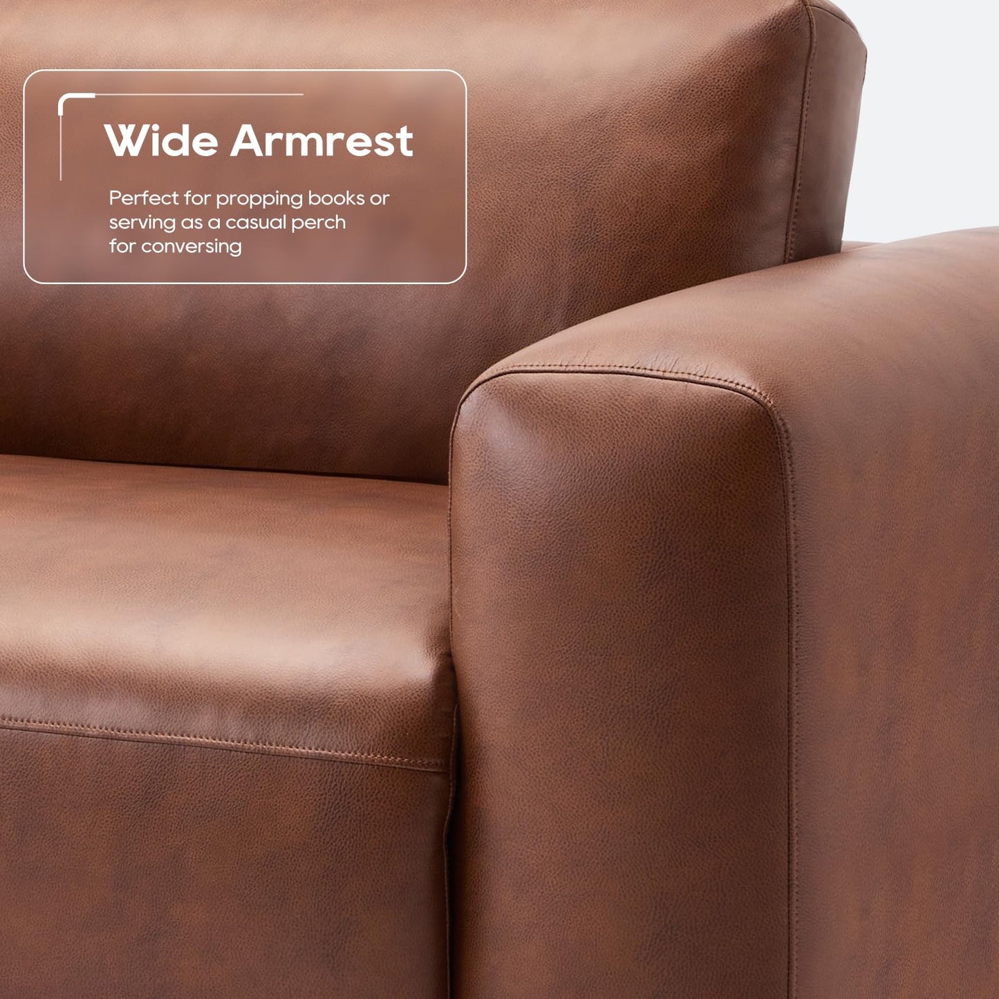 COLAMY 95" Oversized PU Leather Sofa for Living Room, Comfy Sofa Couch with Extra Deep Seats, Wide Arm, Down Filled 3-Seater Modern Sofa for Apartment Lounge-Auburn