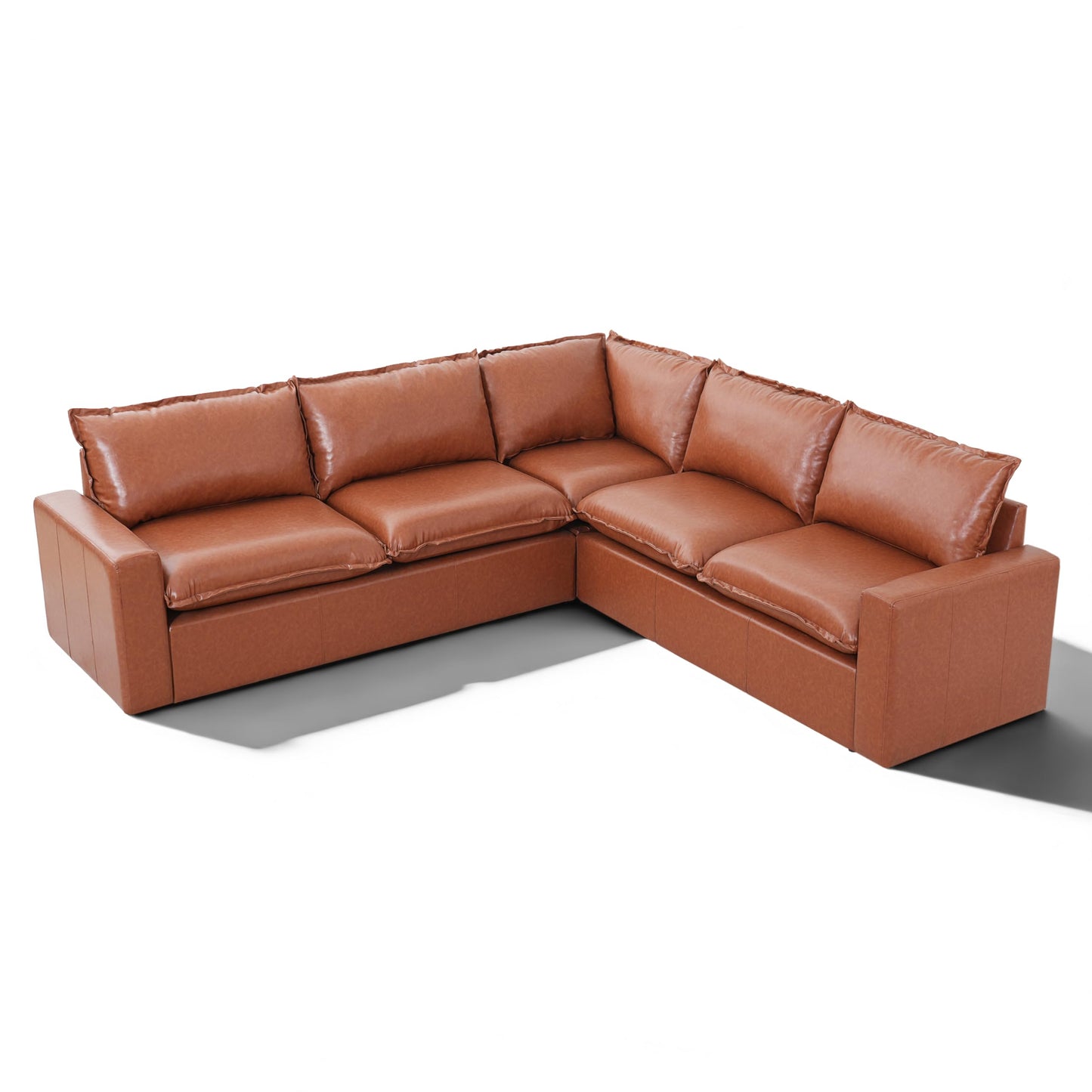 Christopher Knight Home Ruben Faux Leather 4-Seater Modular Sectional Sofa Couch with Wooden Frame, Modern L-Shaped Sofa Set for Living Room, Upholstered Cloud Couch with Back Pillows, Brown