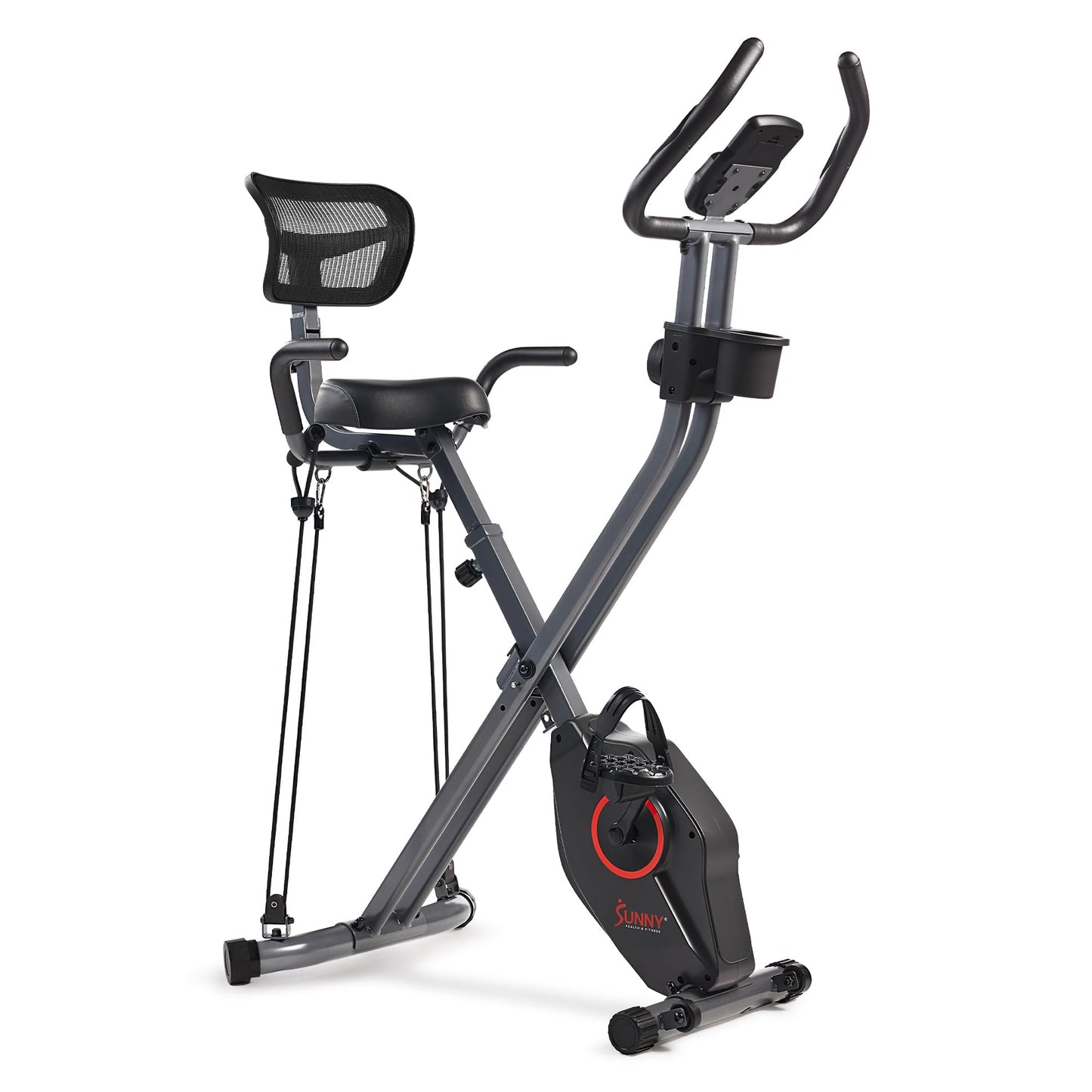 Sunny Health & Fitness Foldable Magnetic Stationary Exercise X-Bike Pro, 300 LB Capacity, Low-Impact, 14-Level Resistance, Ergonomic Support, SunnyFit App Enhanced Connectivity - SF-B223012