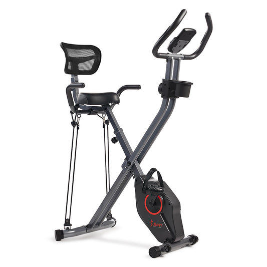 Sunny Health & Fitness Foldable Magnetic Stationary Exercise X-Bike Pro, 300 LB Capacity, Low-Impact, 14-Level Resistance, Ergonomic Support, SunnyFit App Enhanced Connectivity - SF-B223012
